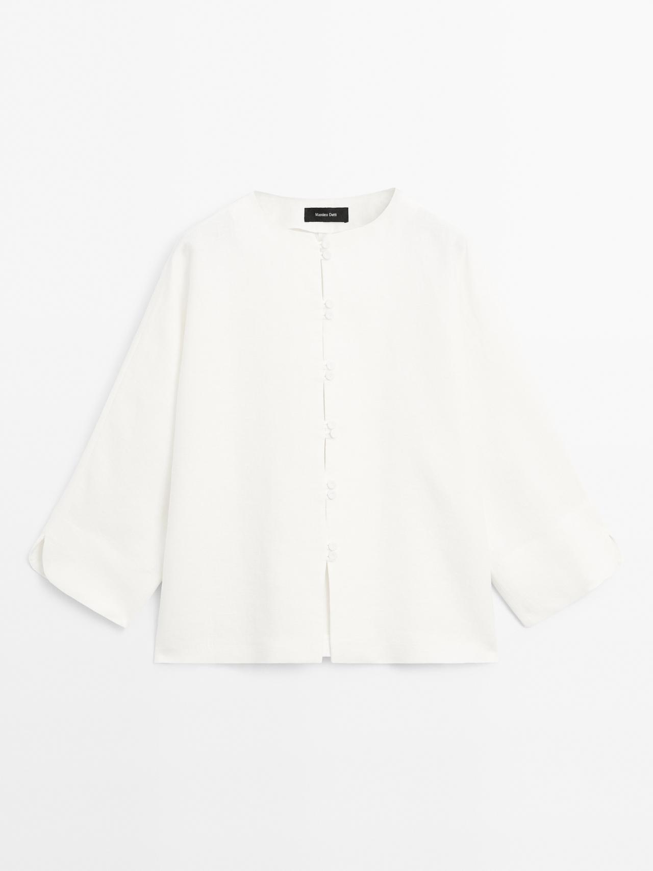 Massimo Dutti - Dame - Kimono I 100 % Hør Med Knapdetalje - Råhvid - L