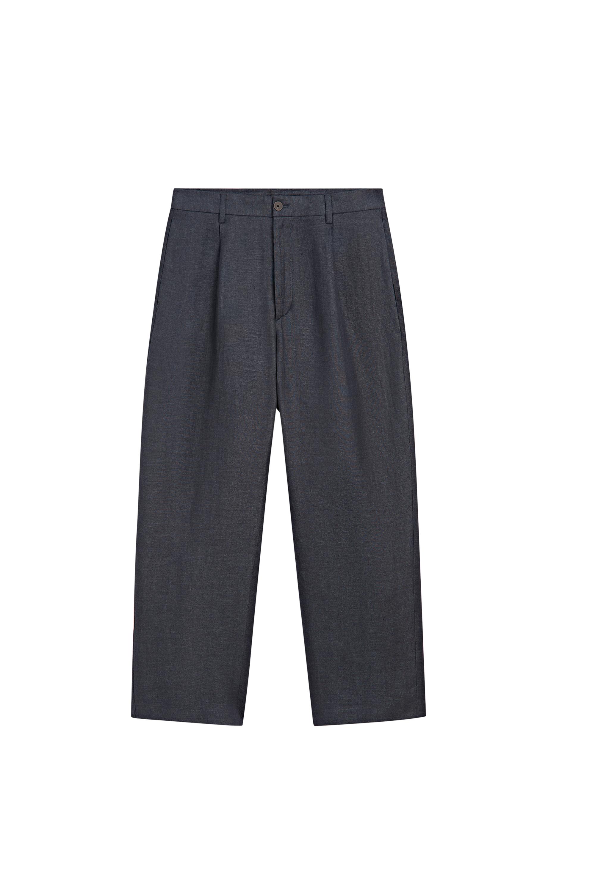 100% linen total look melange trousers — INK BLUE