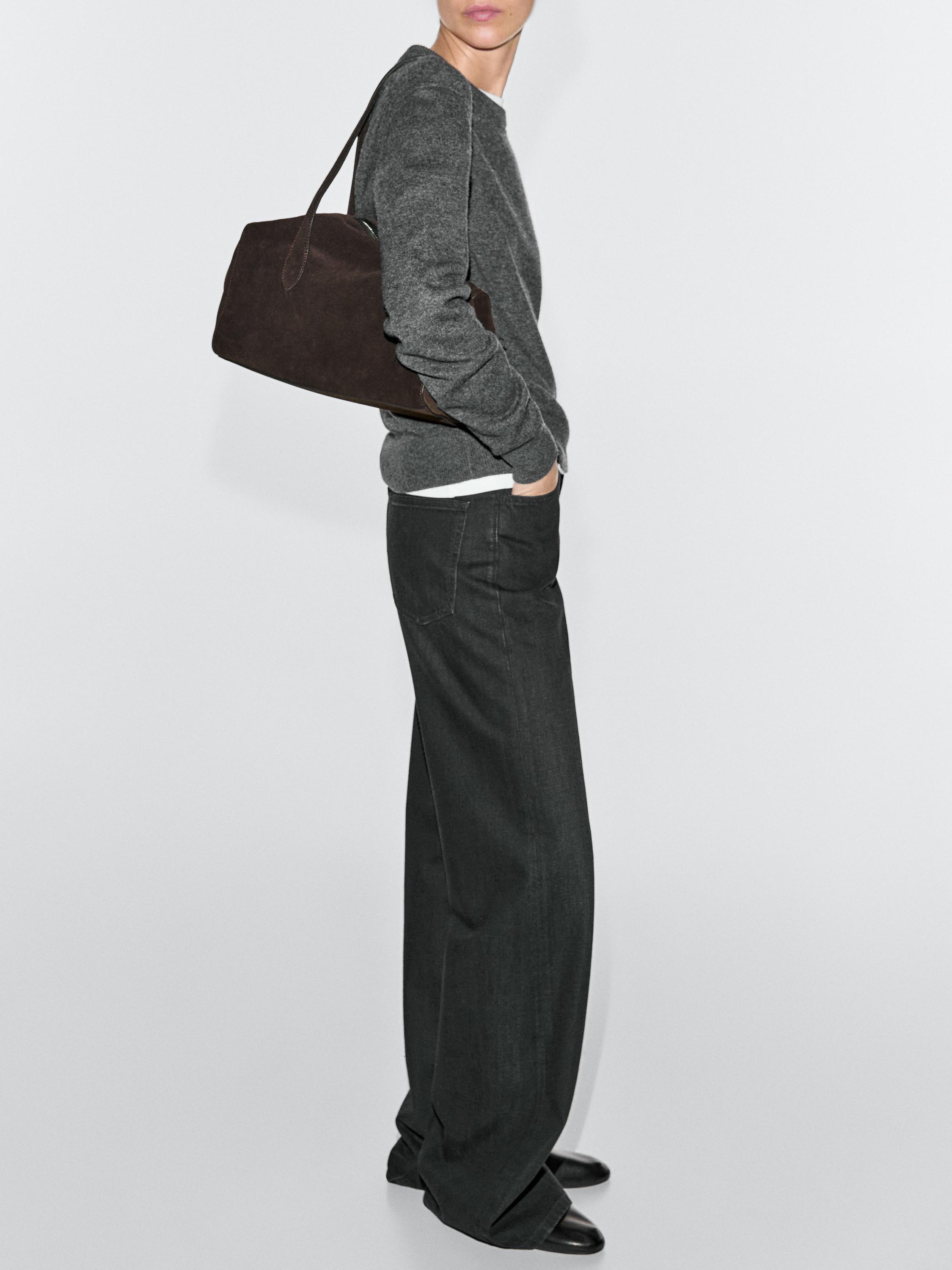 Split leather west satchel bag — BROWN