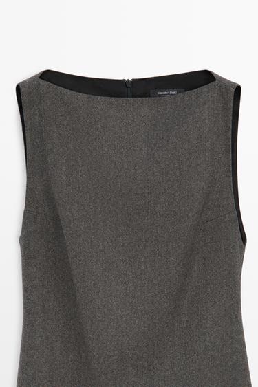 Wool blend boat neck mini dress — MOLE BROWN 9