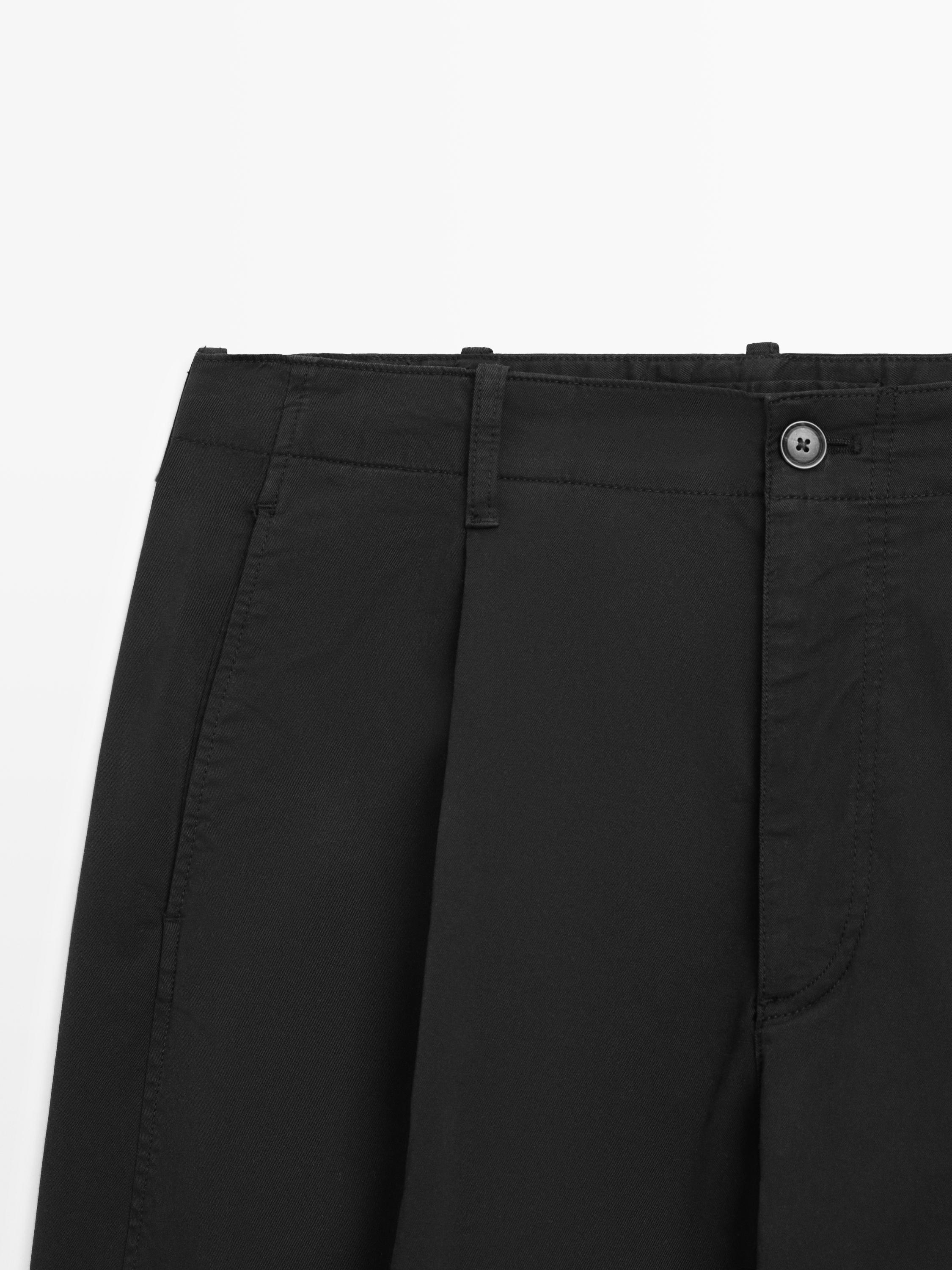 Cotton blend barrel fit trousers — BLACK