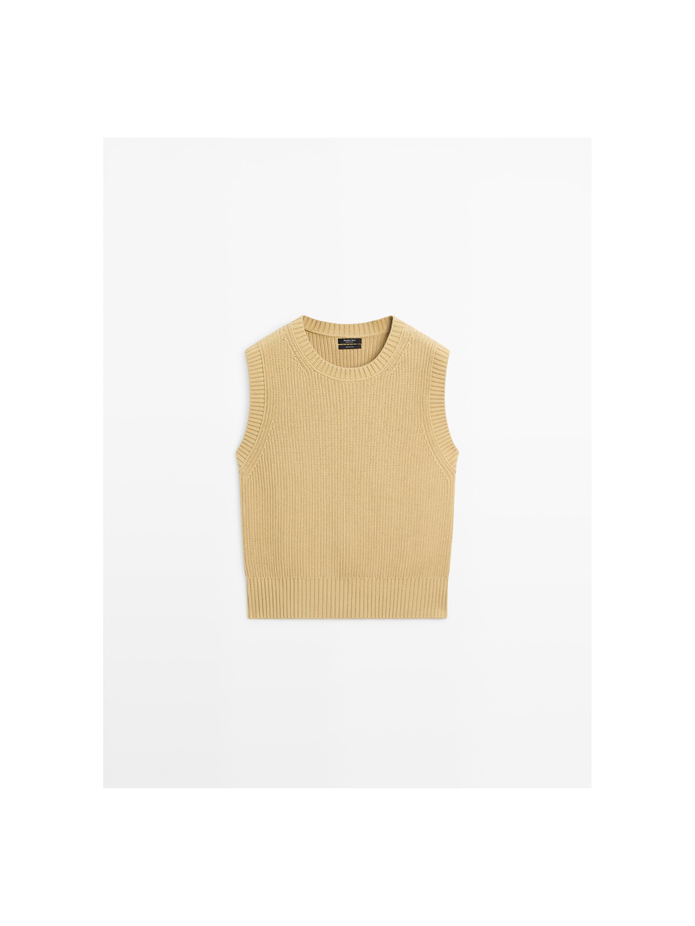 Cotton knit crew neck vest — GREENISH