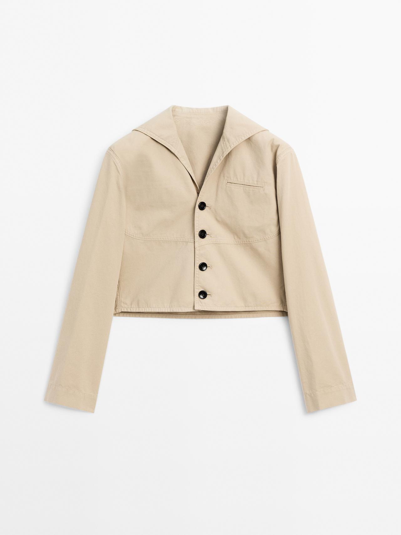 Chaqueta Corta Cuello Marinero Algodón - Arena - S - Massimo Dutti - Mujer