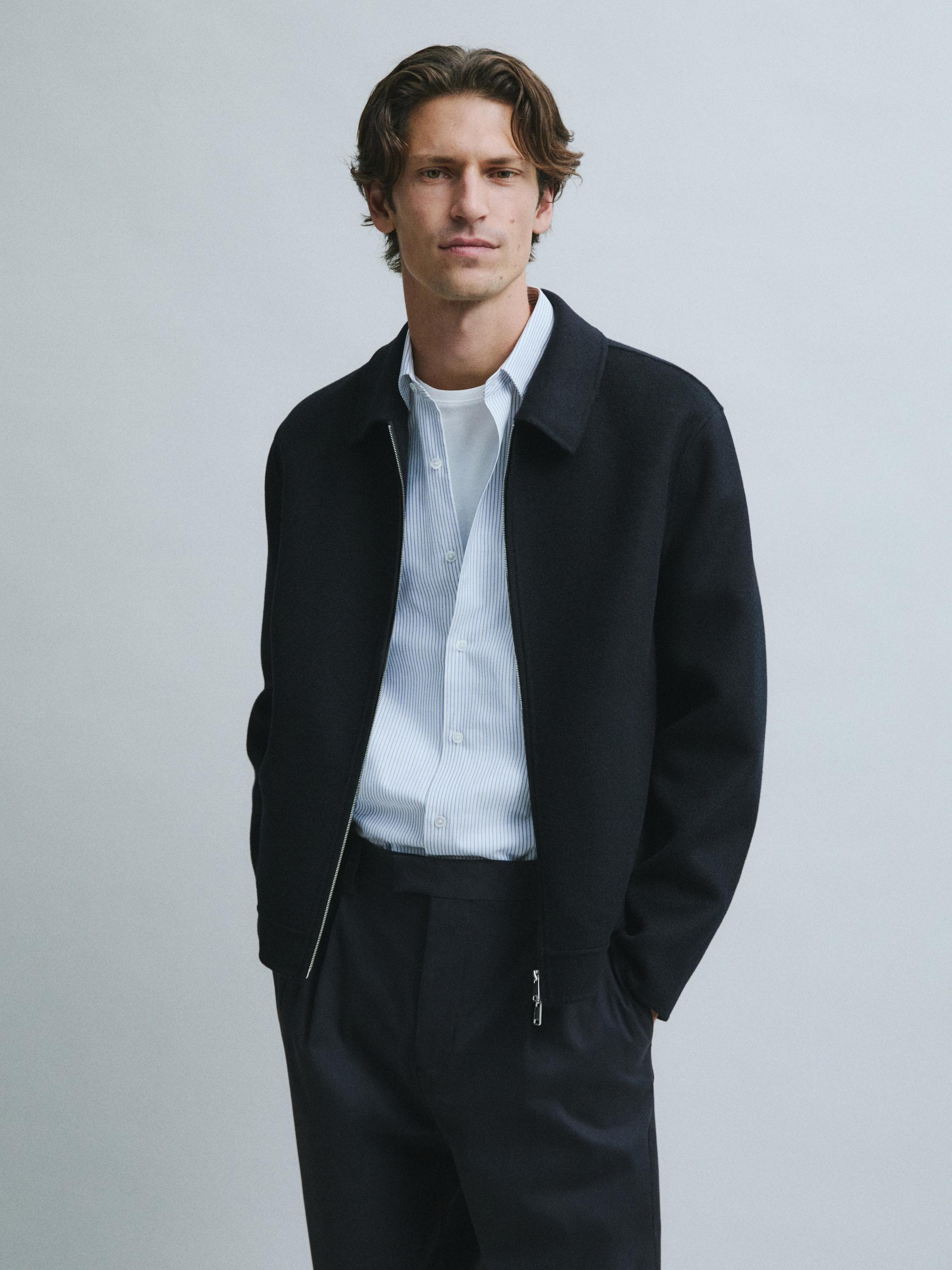 Wool blend double fabric jacket — DEEP BLUE