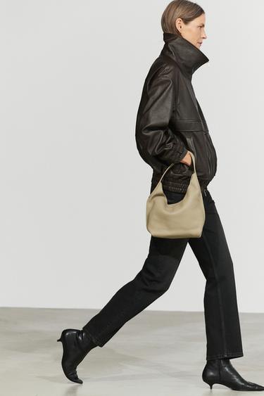 Nappa leather zip bomber jacket — BROWN 5