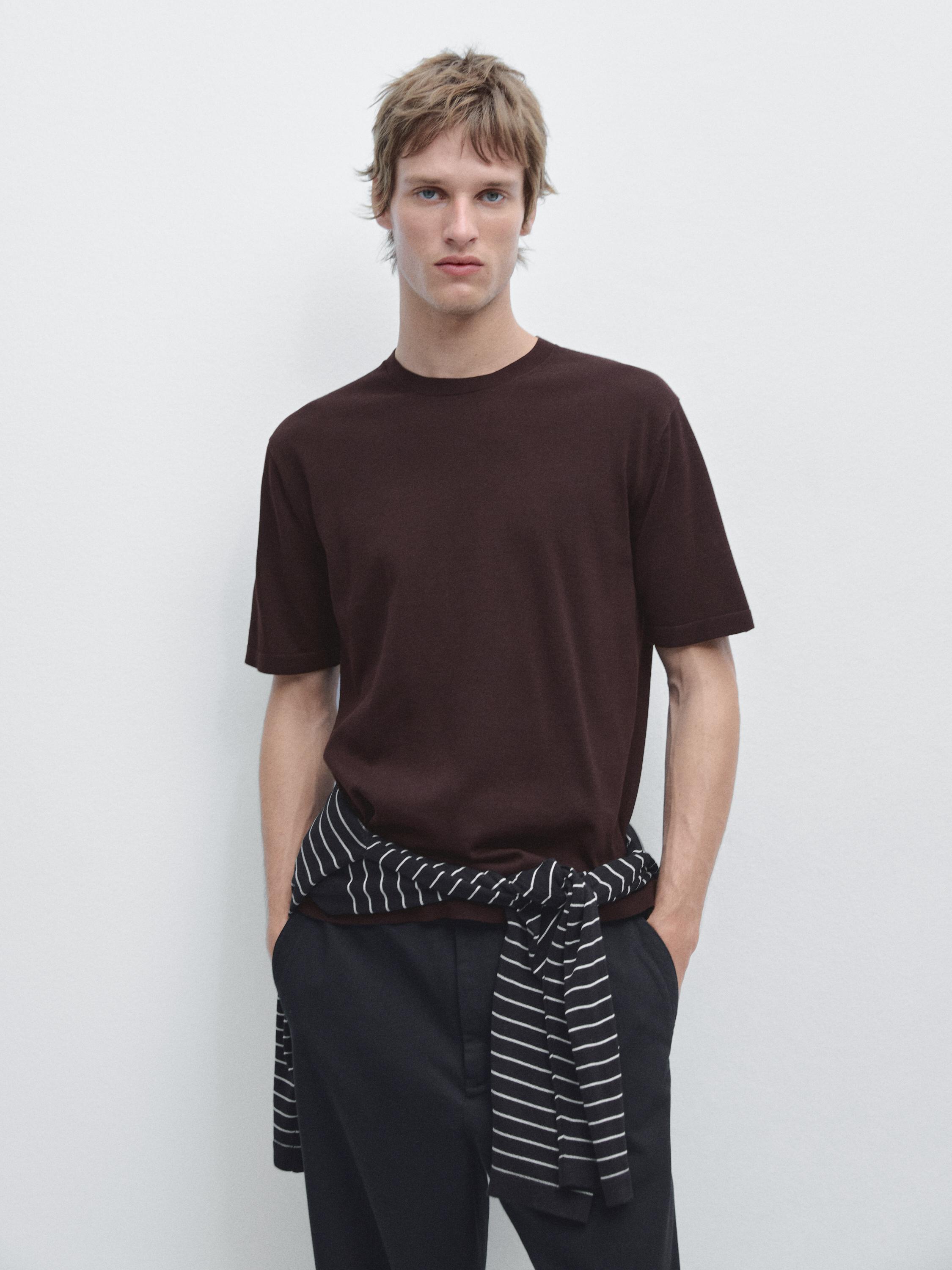 100% cotton short sleeve knit sweater — BURGUNDY