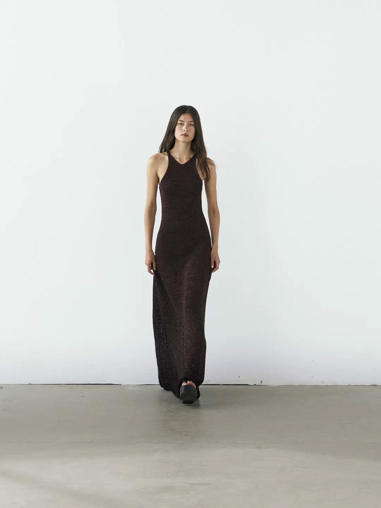 Long knit cotton blend dress