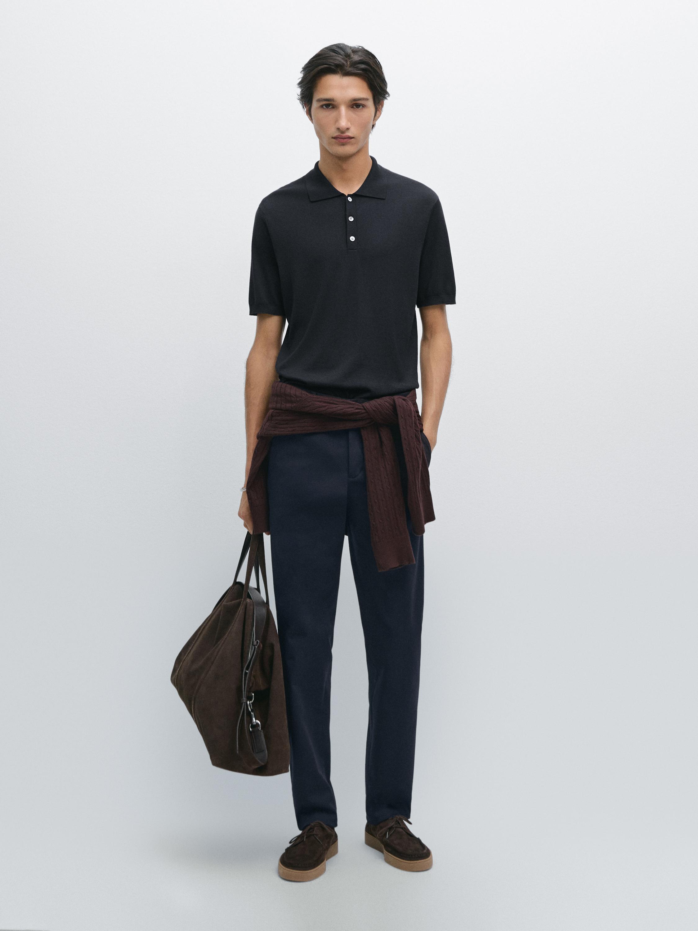 Cotton blend knit polo shirt