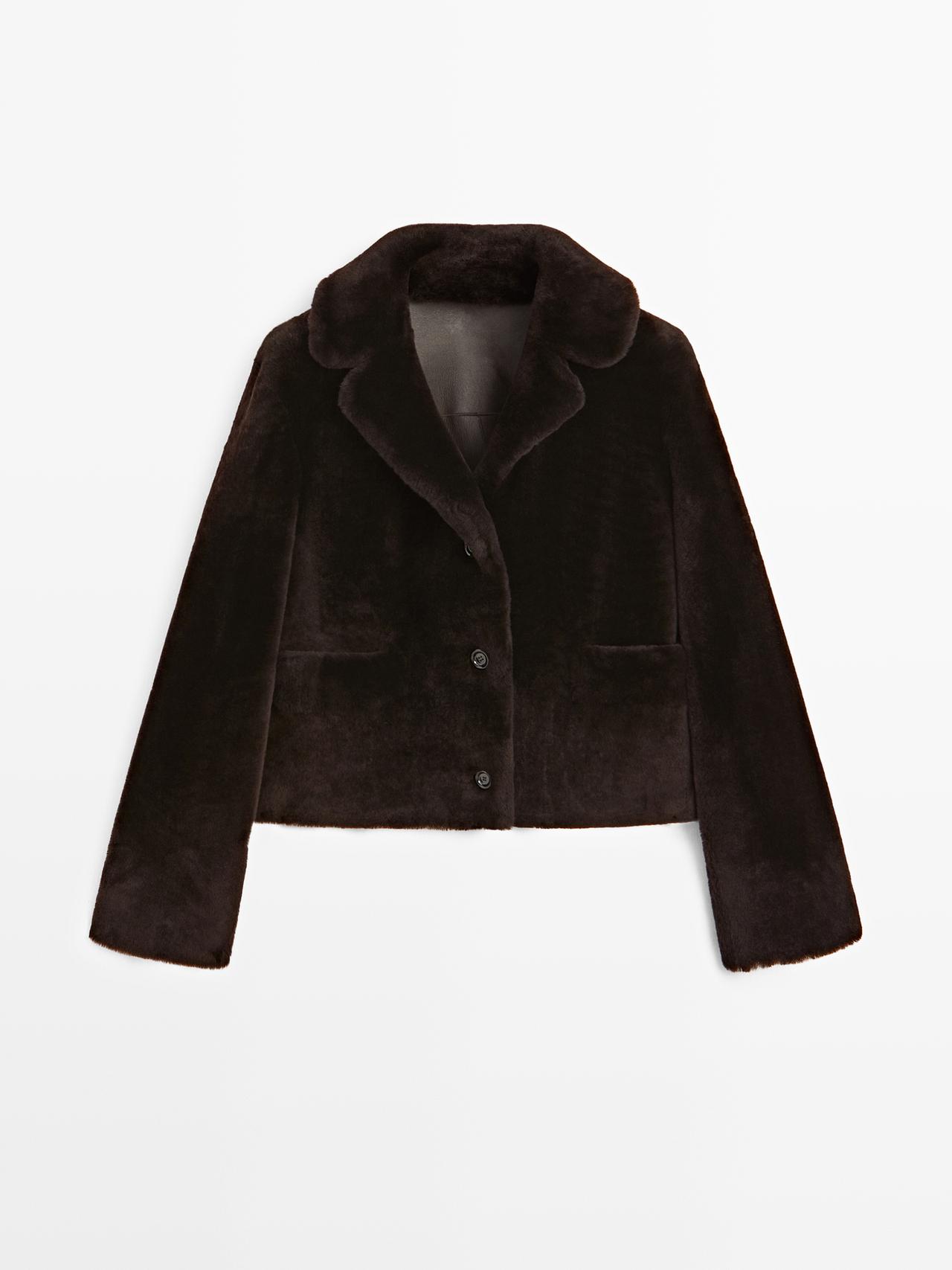 Massimo Dutti - Dame - Kort Jakke I Mouton-Lammeskind - Brun - M