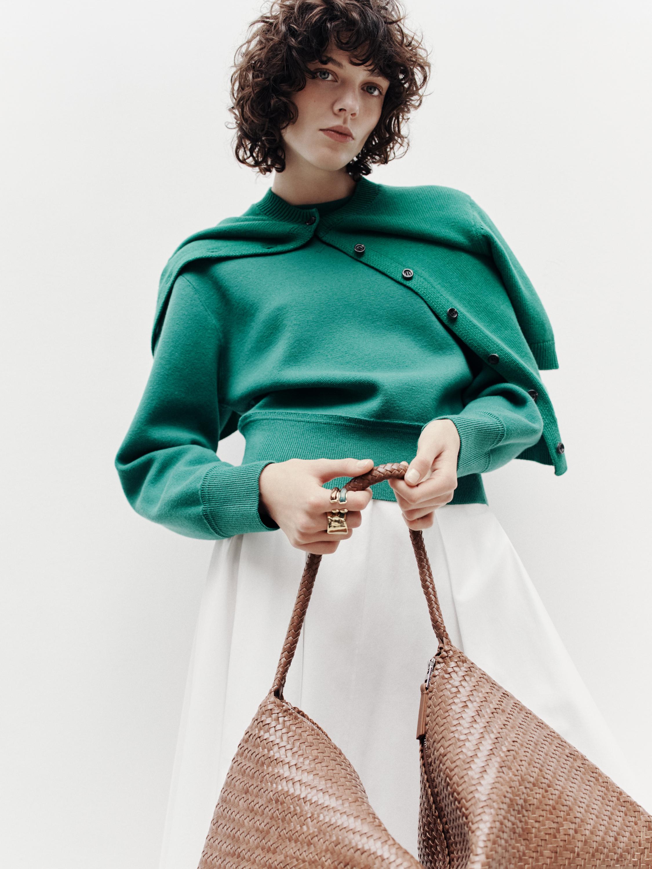 Cotton blend knit sweater — Green billiard