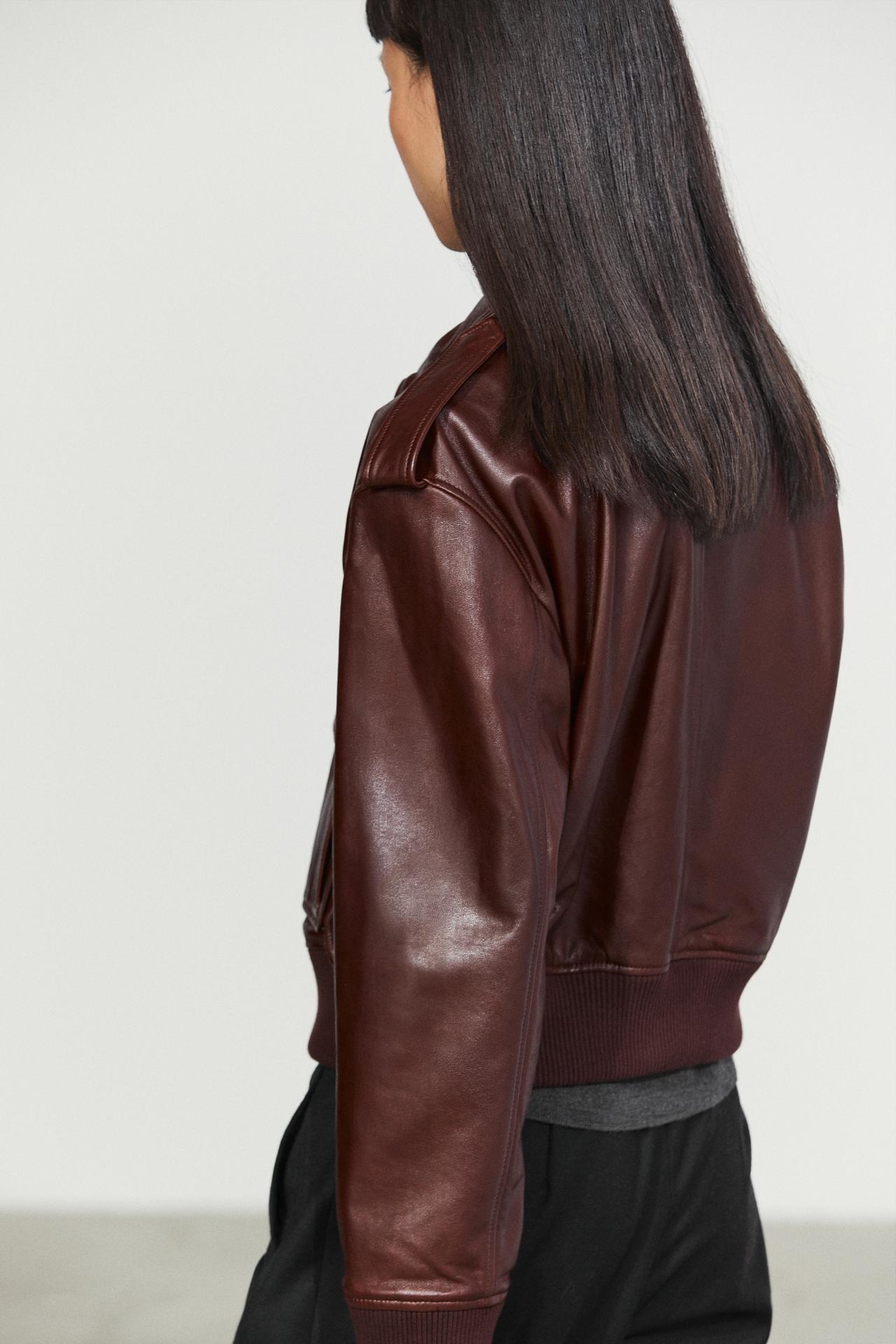 Nappa leather bomber jacket with pockets — MAROON