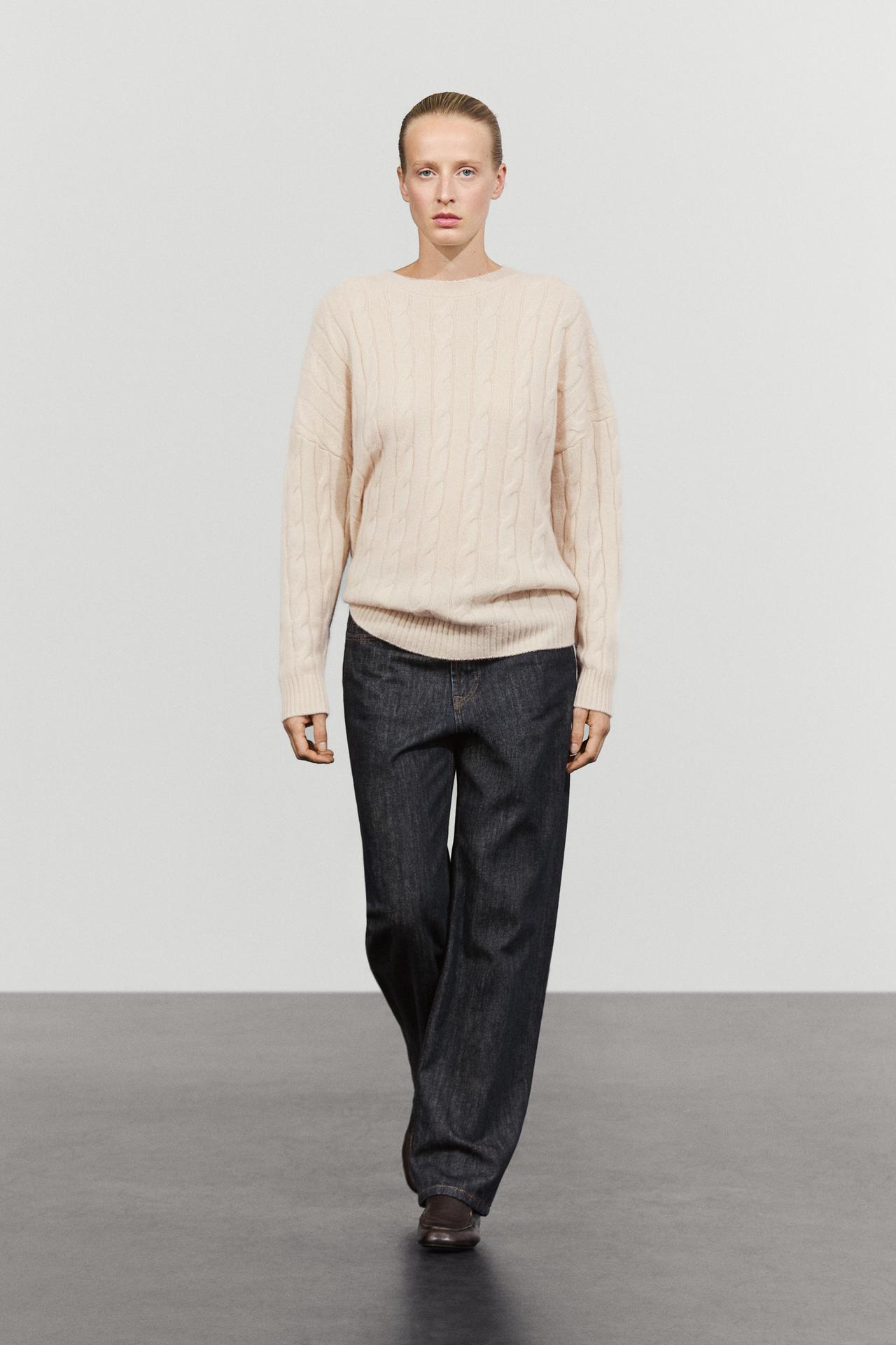 100% cashmere cable-knit sweater — BEIGE