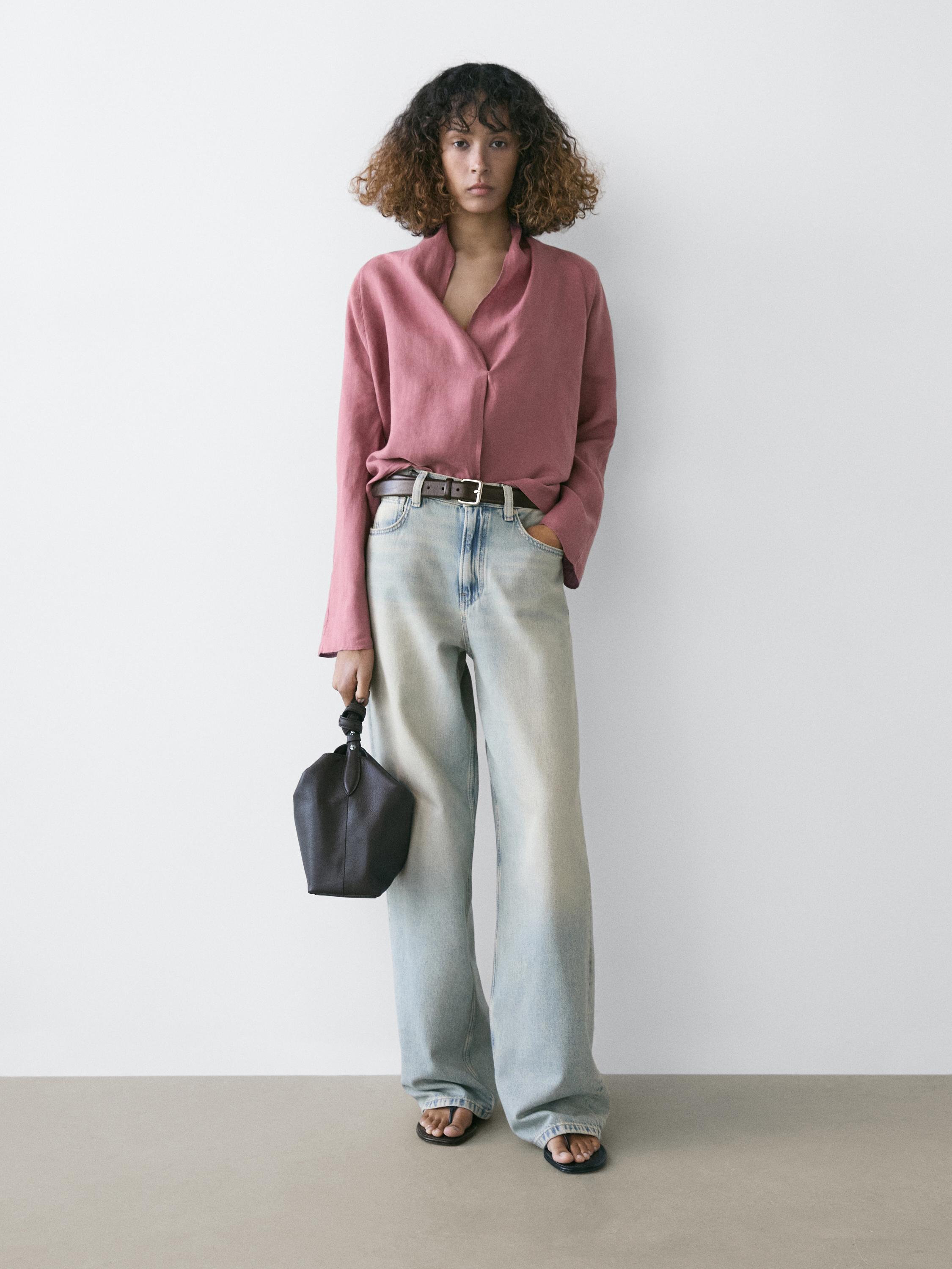 Flowing linen surplice blouse