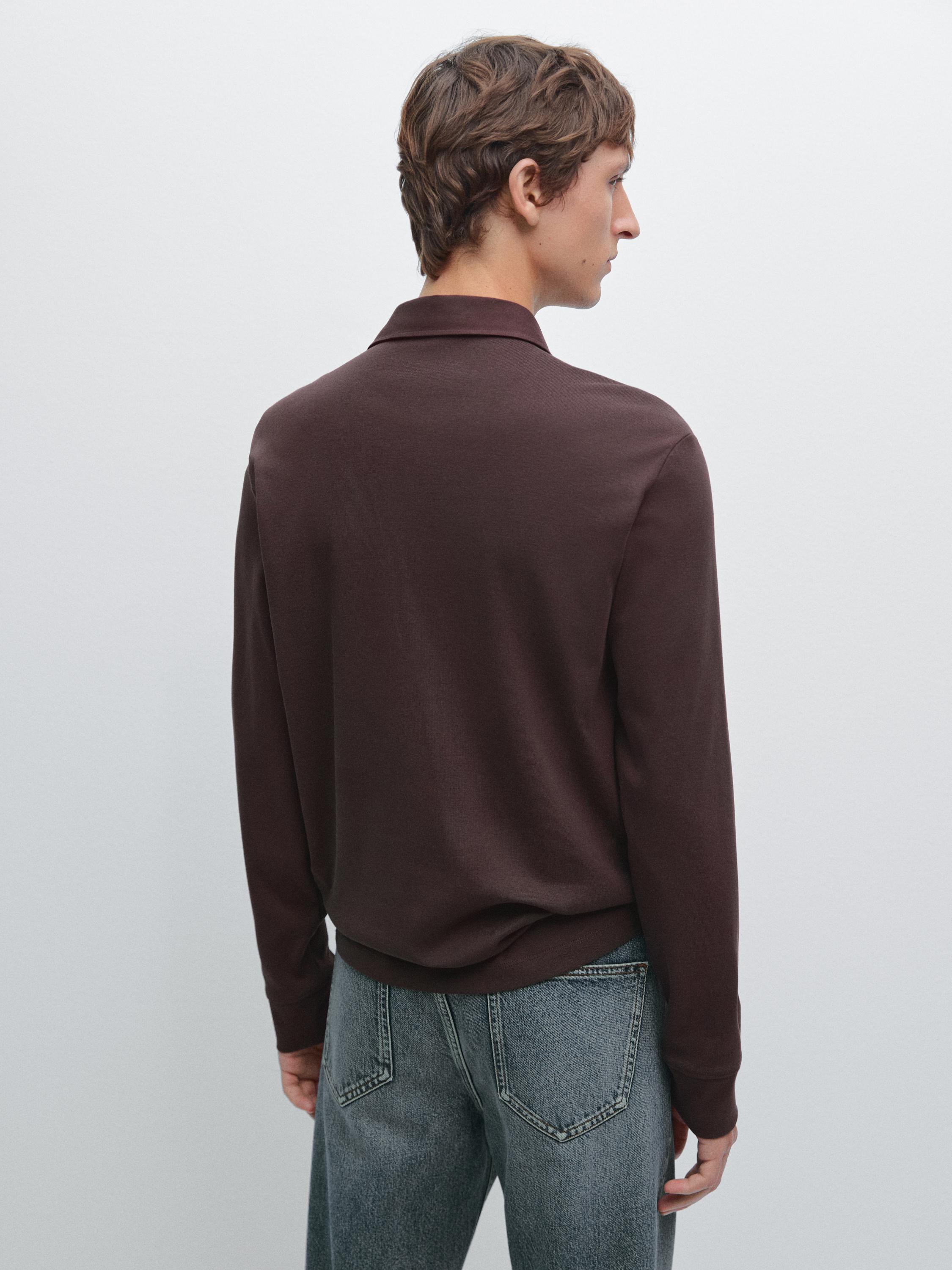 Long sleeve polo shirt with contrast collar