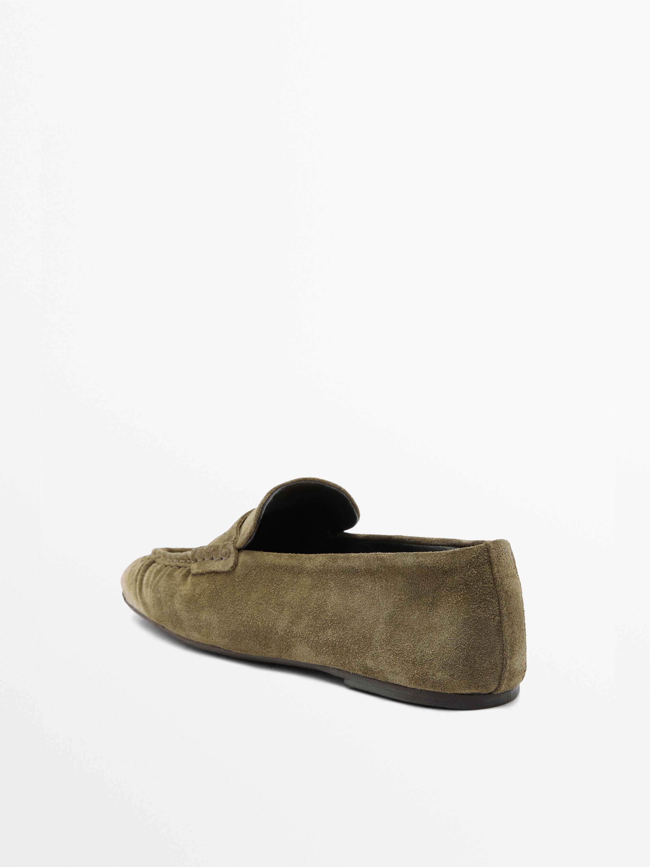 Soft split leather loafers — KHAKI