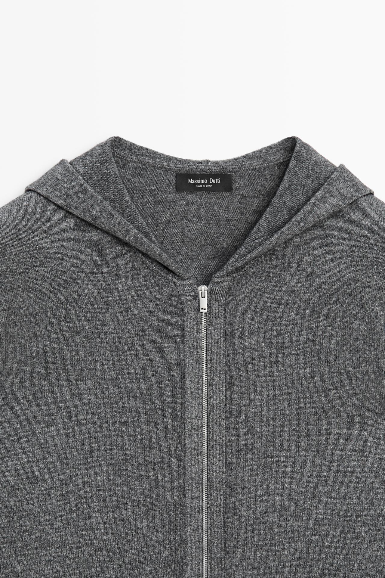 Wool-blend knit hooded cardigan — Medium Grey