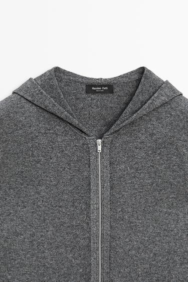 Wool-blend knit hooded cardigan — Medium Grey 9