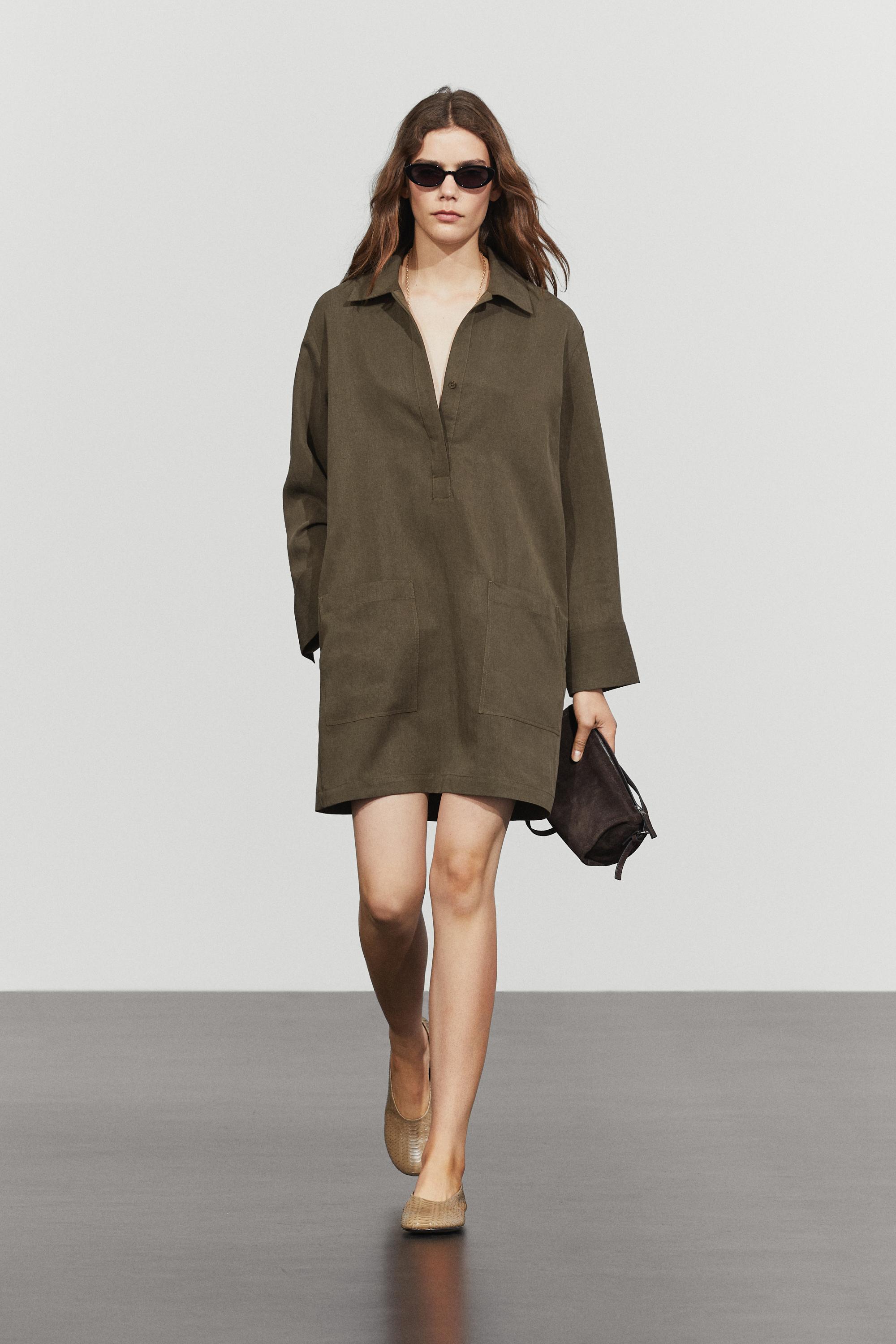 Short shirt dress with pocket detail — KHAKI
