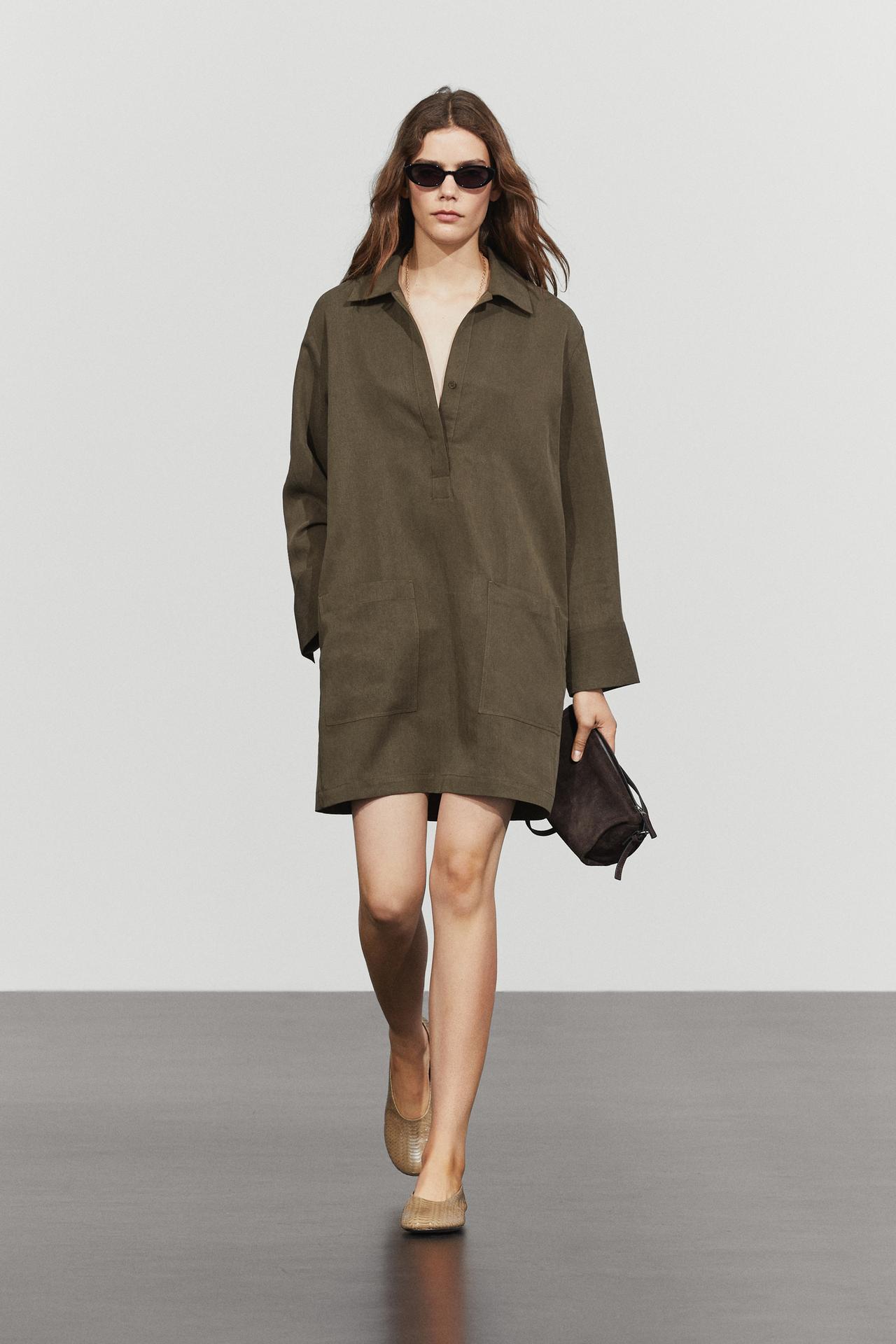 Short shirt dress with pocket detail — KHAKI