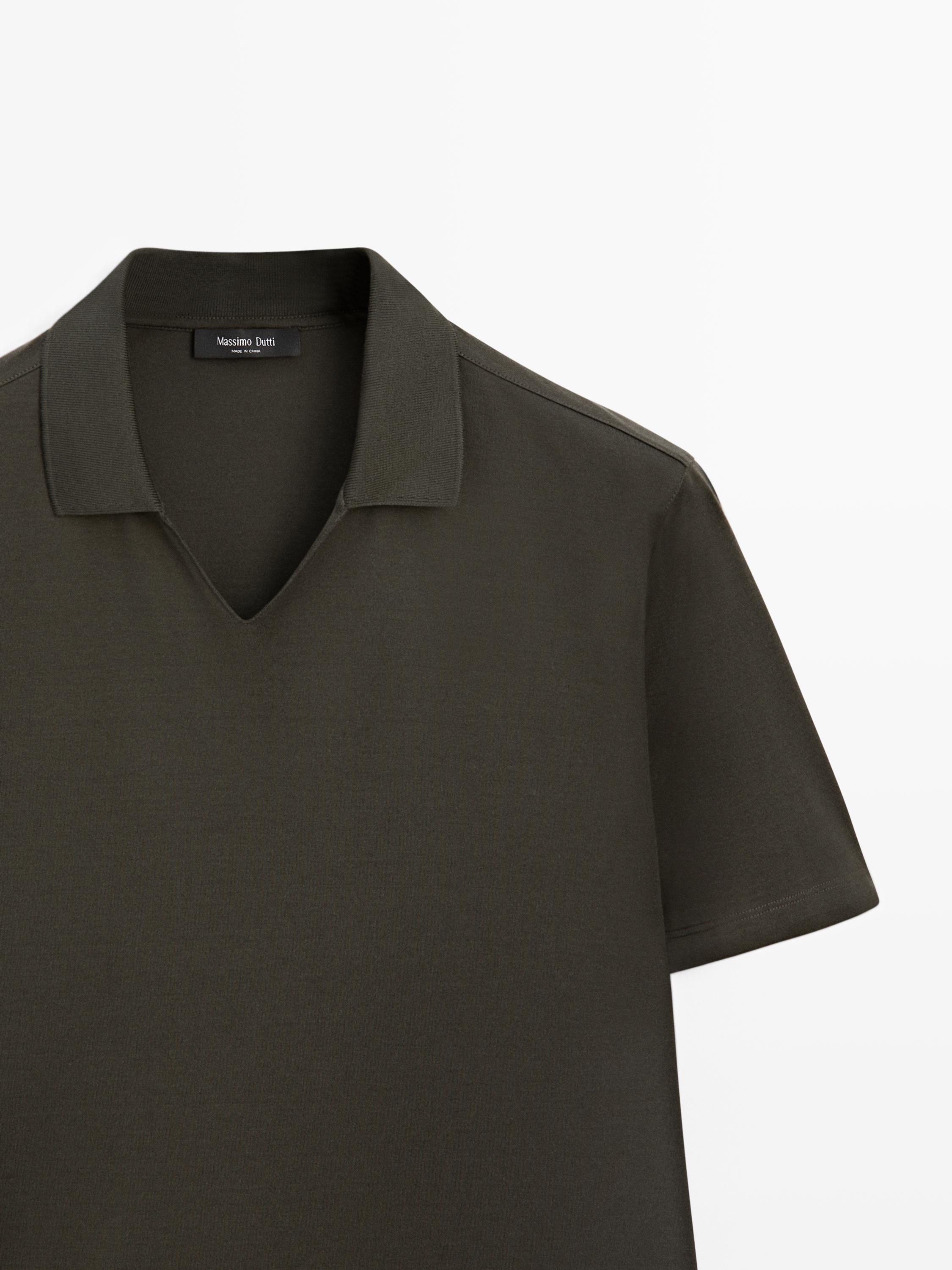 Cotton V-neck polo shirt — DARK GREEN