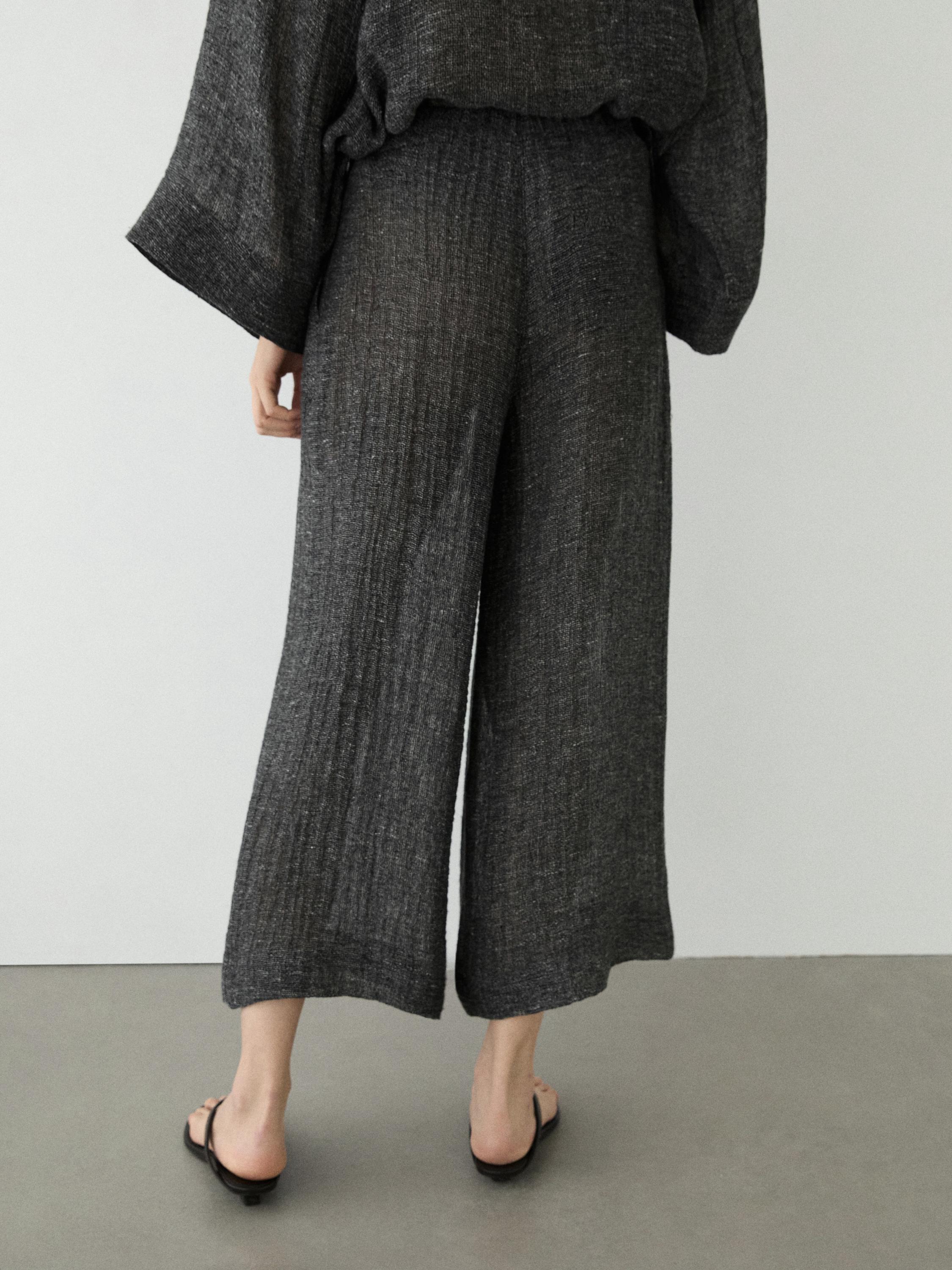Linen blend melange darted pants — GREY