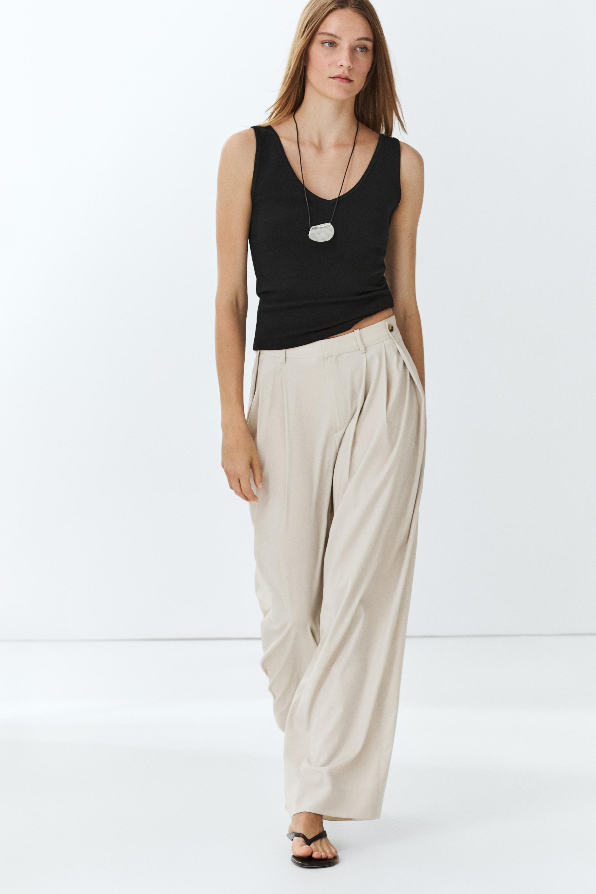 Cotton blend strappy top — BLACK
