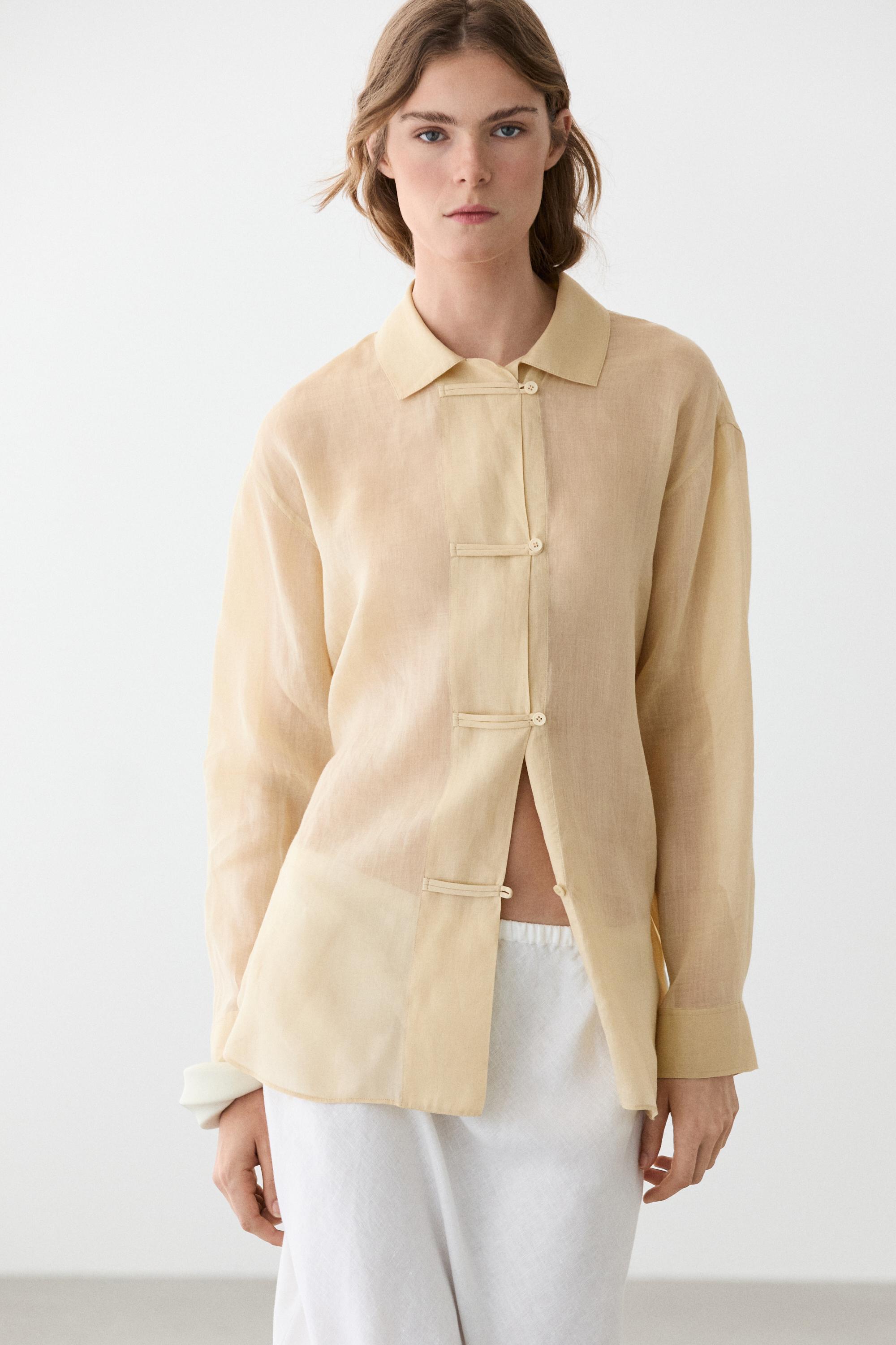 Flowing total look 100% ramie shirt — BEIGE