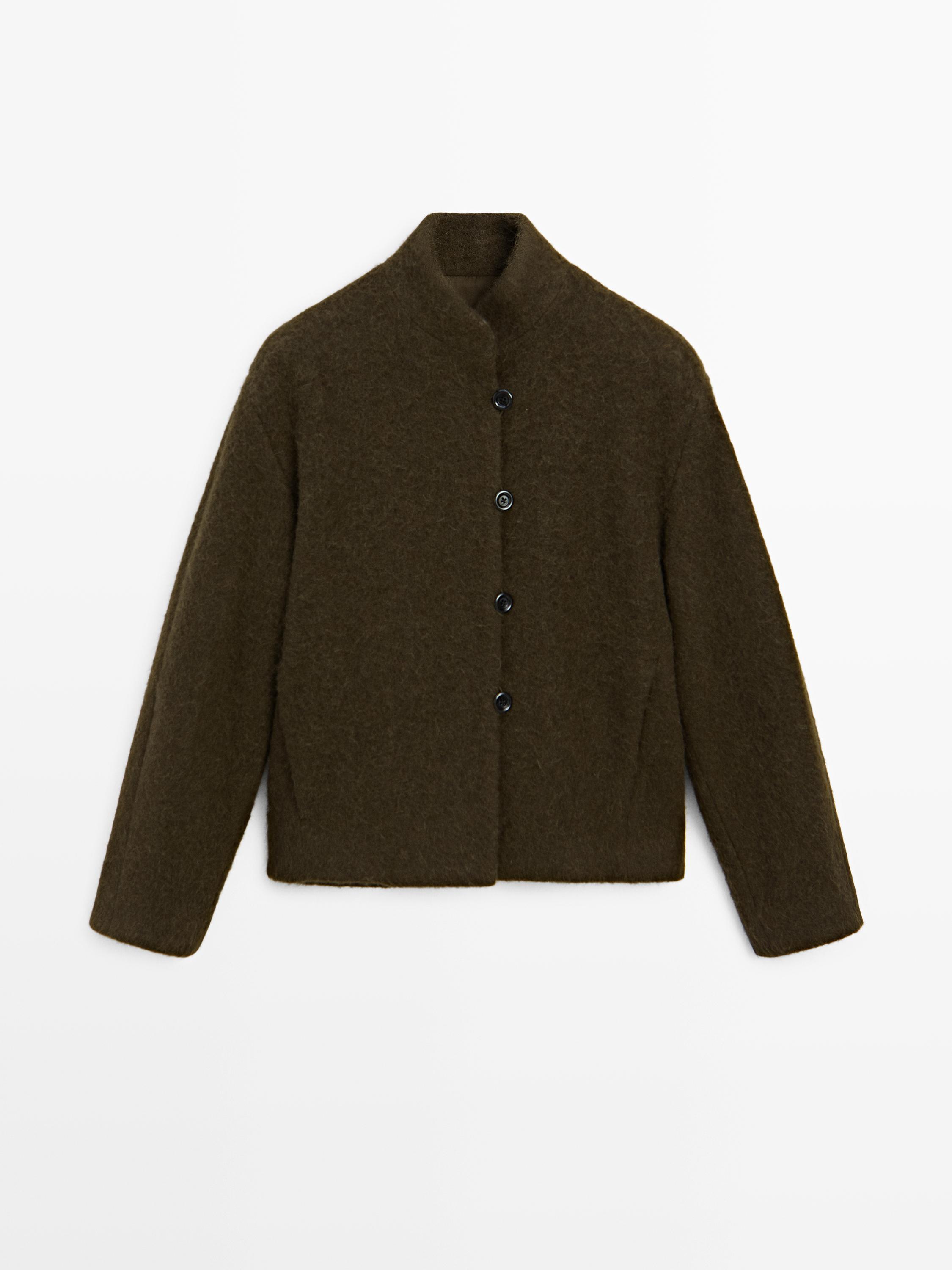 Short alpaca and wool blend cardigan