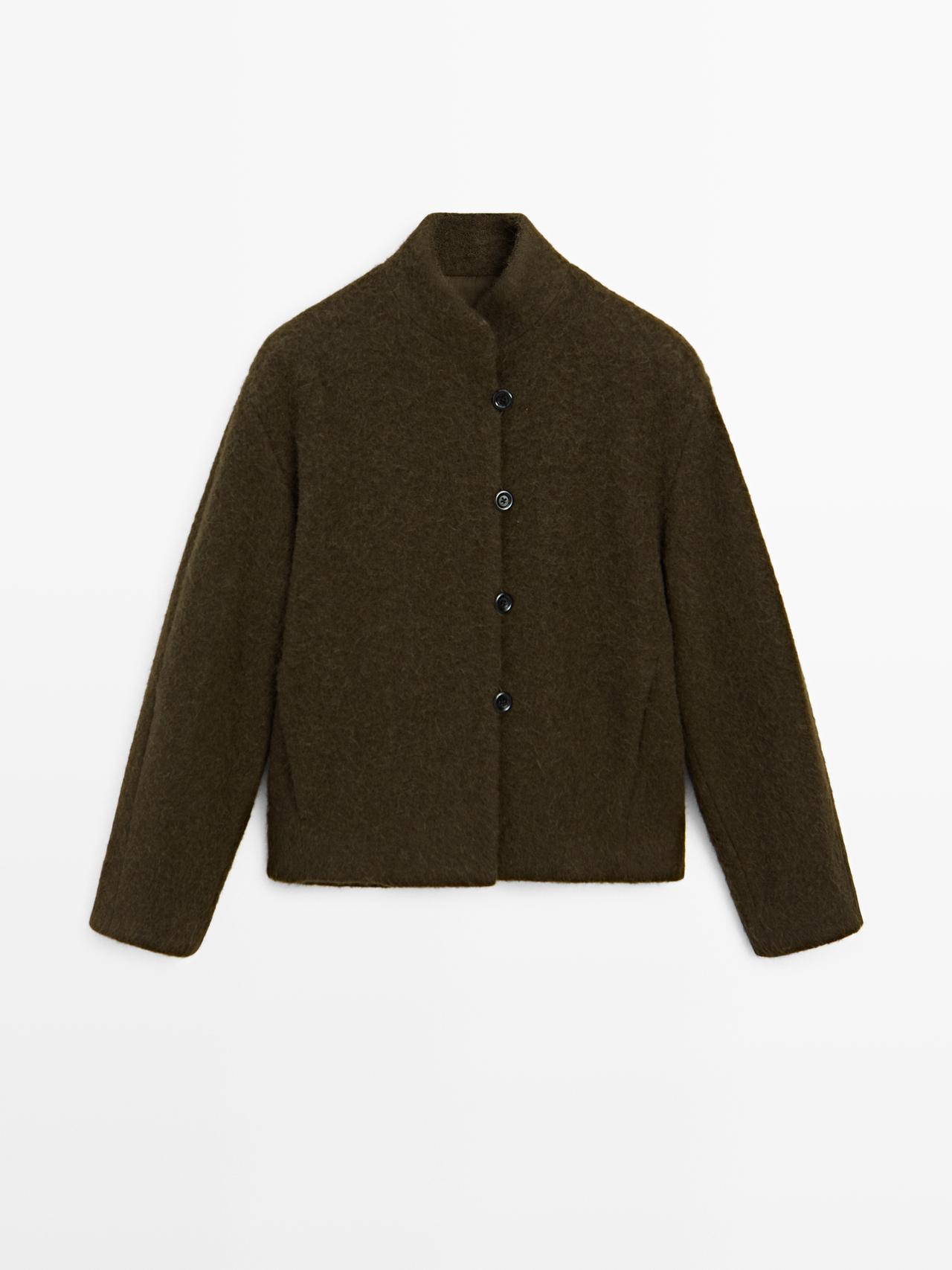 Massimo Dutti - Dames - Kort Vest Van Alpaca En Wolmix - Kaki - S