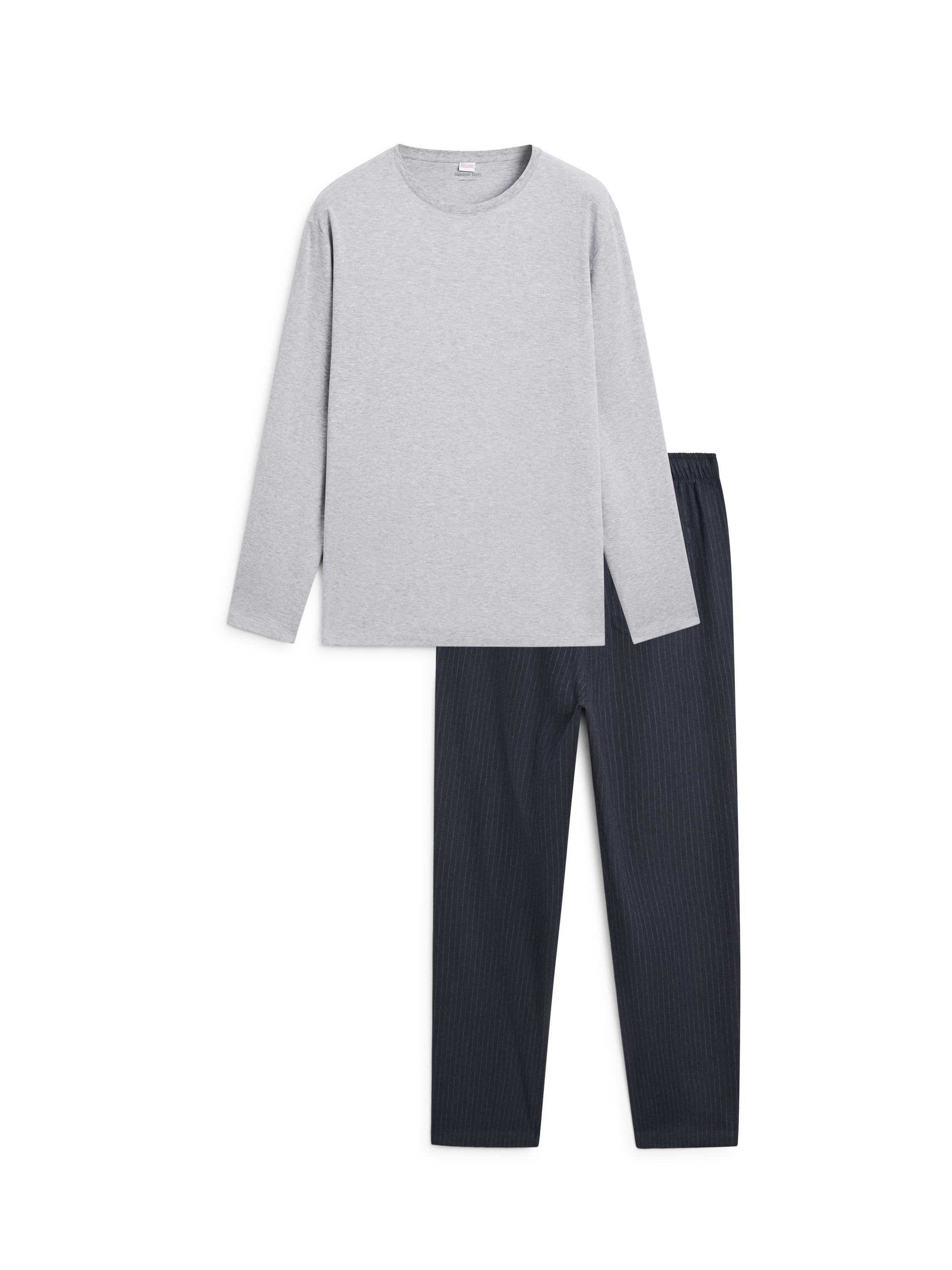 100% cotton striped pyjamas with long sleeve T-shirt — BLUE