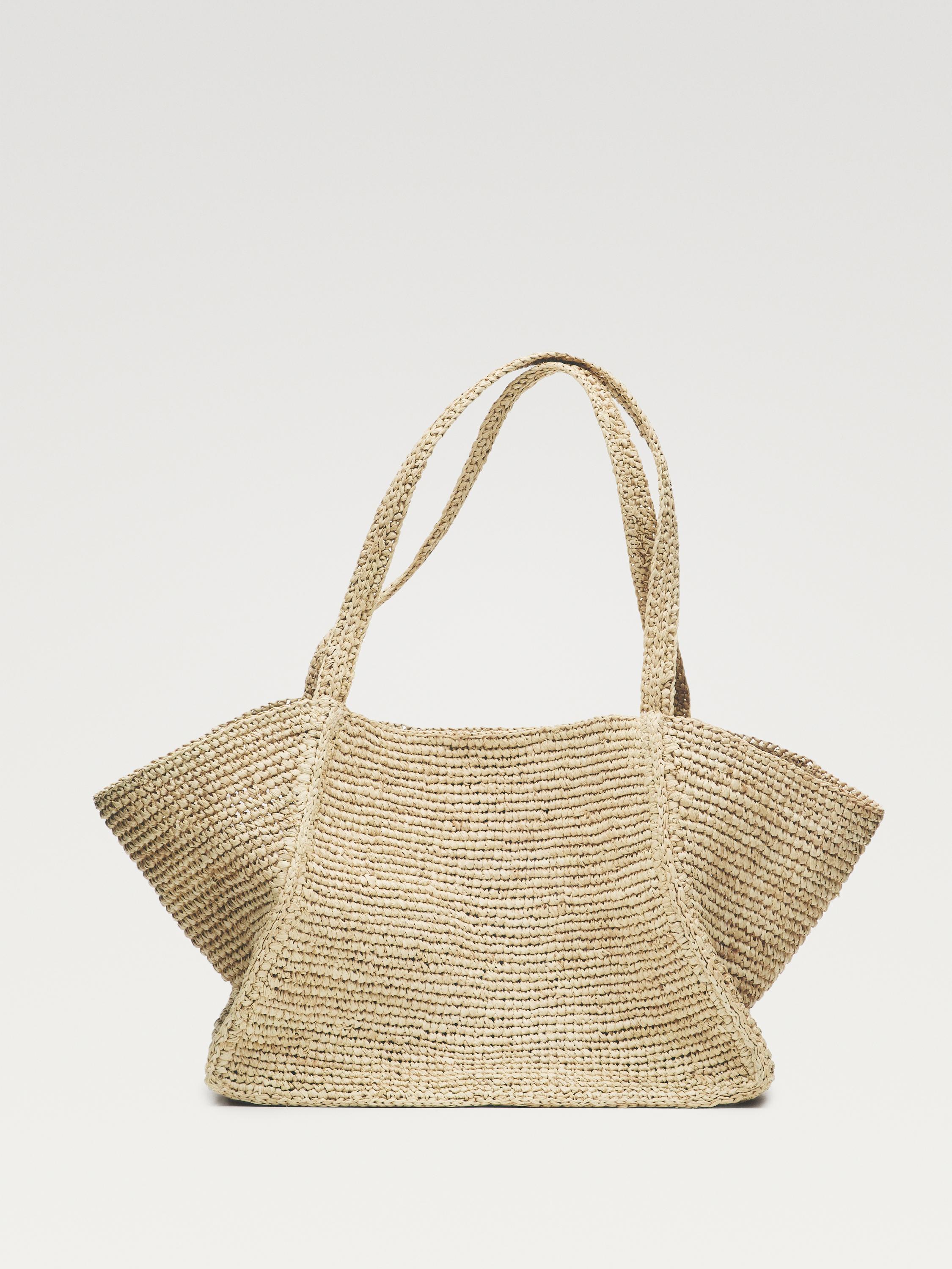 100% raffia mid-sized tote bag — BEIGE