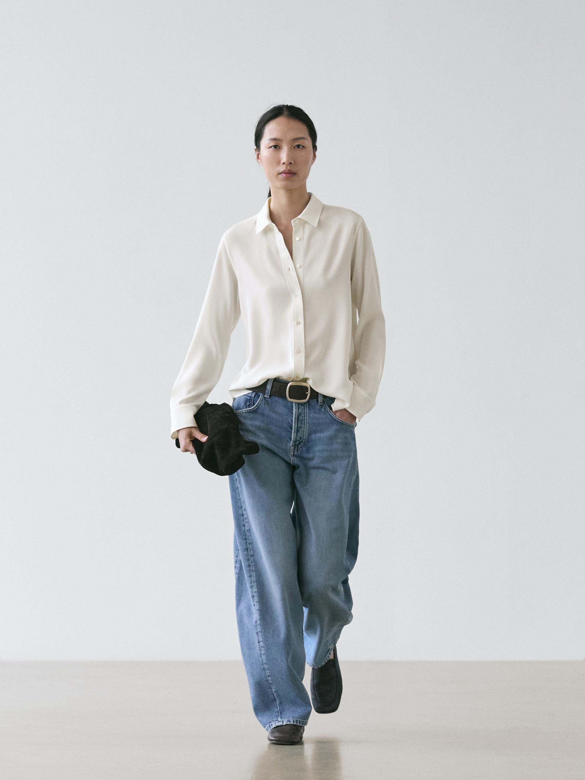 Camicia Morbida Con Colletto Stile Camicia - Bianco Roto - 38 - Massimo Dutti - Femminile