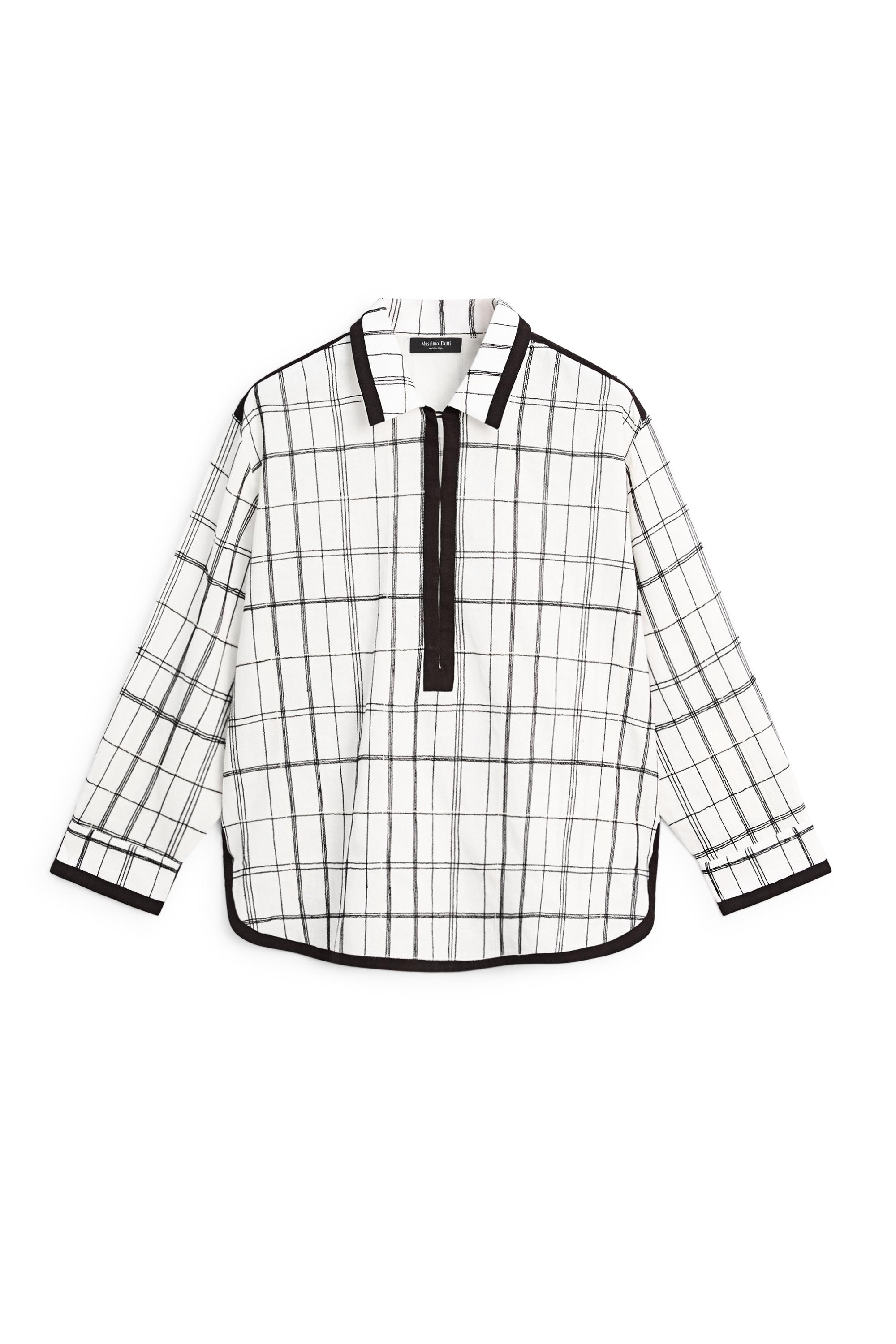 Cotton blend check shirt — WHITE