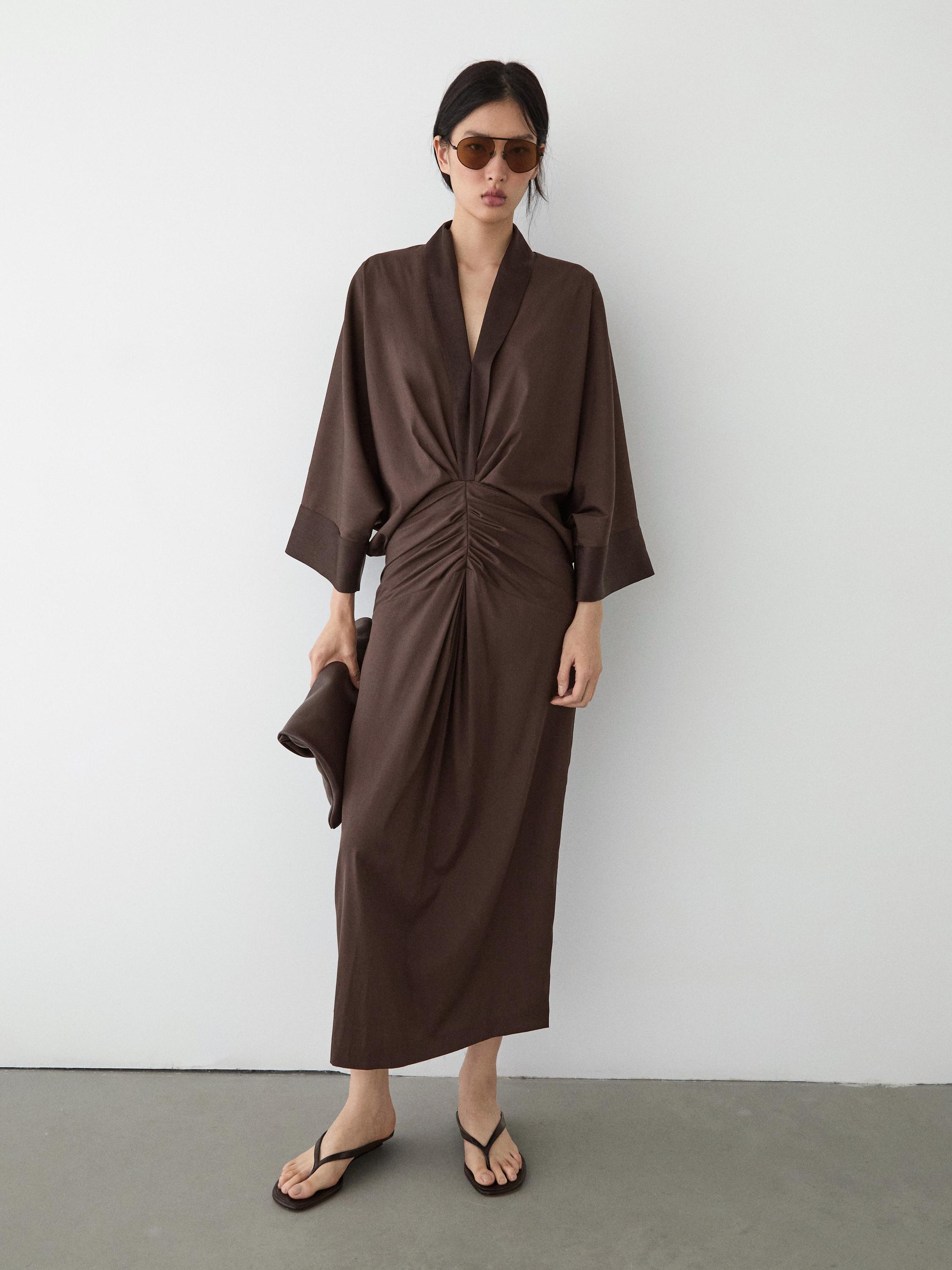 brown wrap dress long sleeve Long Sleeve Wrap Dress - Brown main image 1