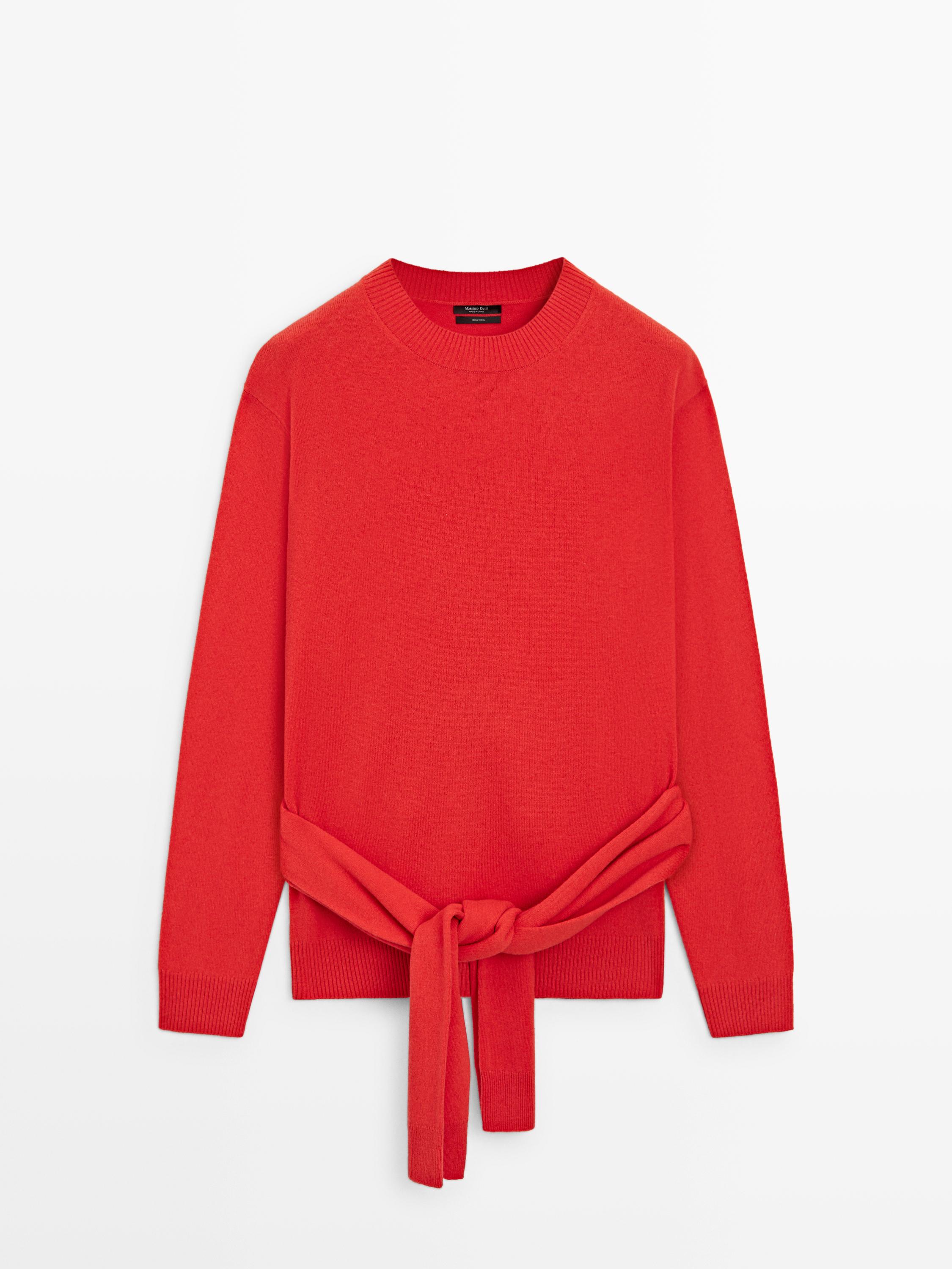 Pull en maille 100 % laine à détail à la taille