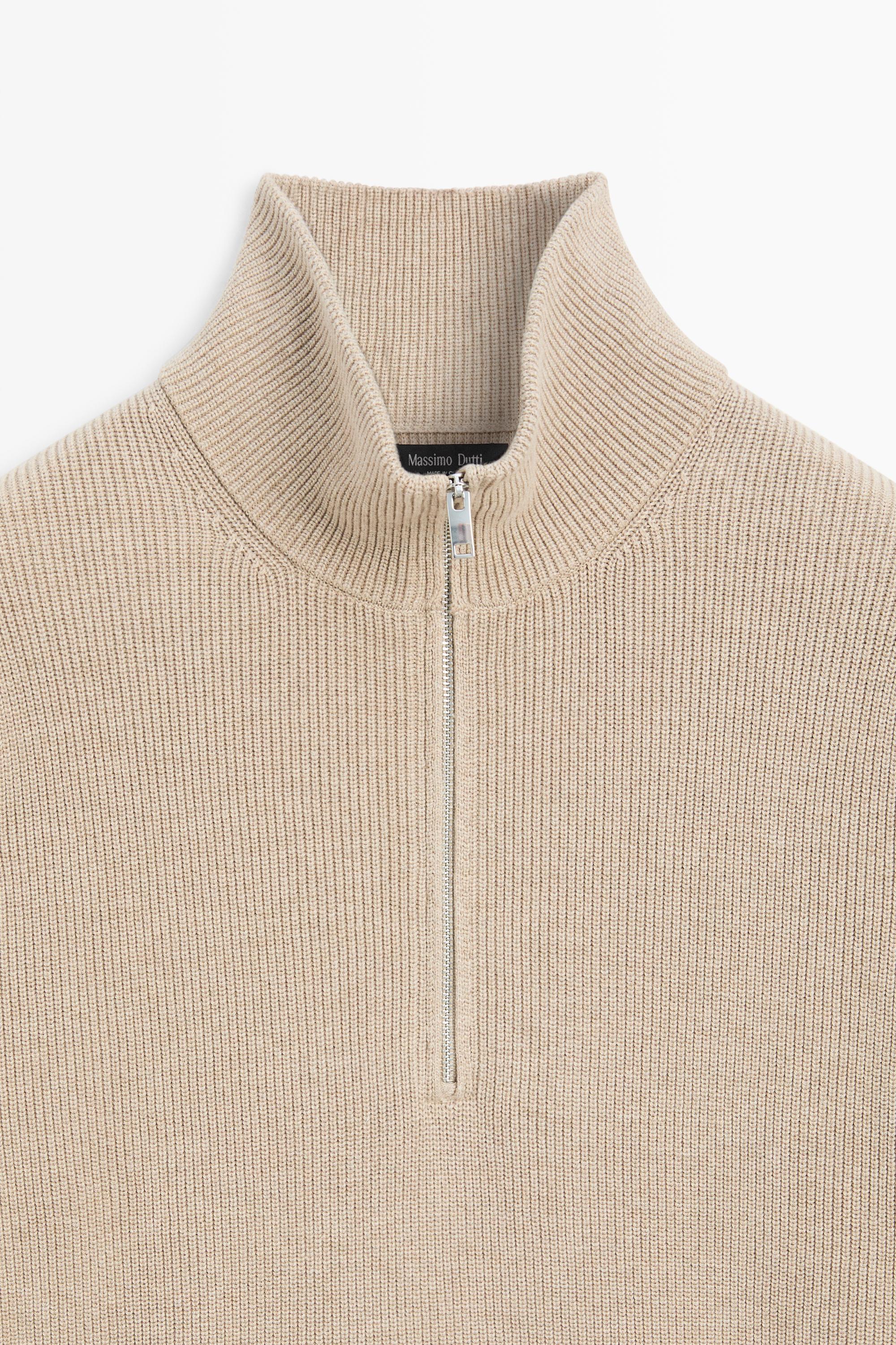 100% cotton mock neck knit sweater — BEIGE