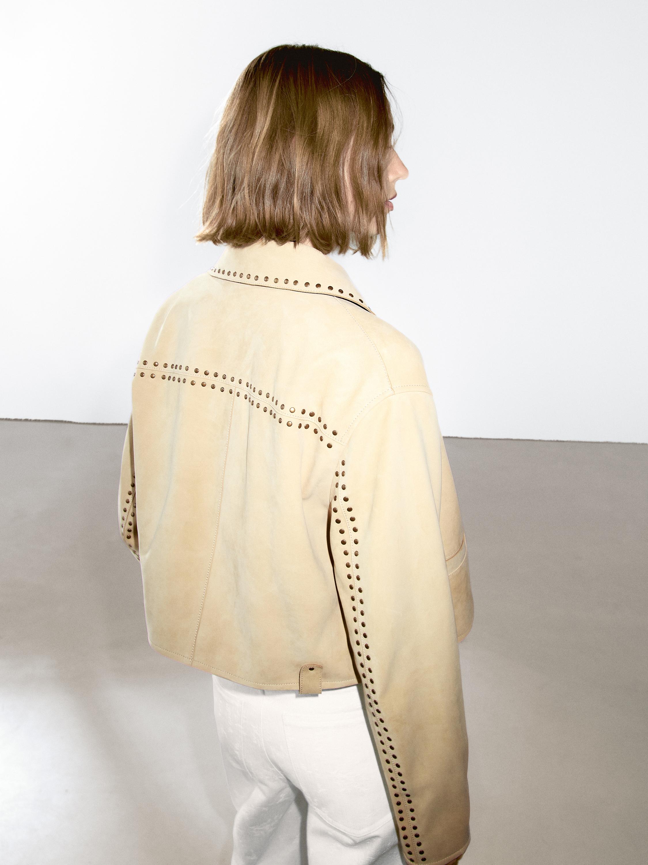 Short leather jacket with stud details