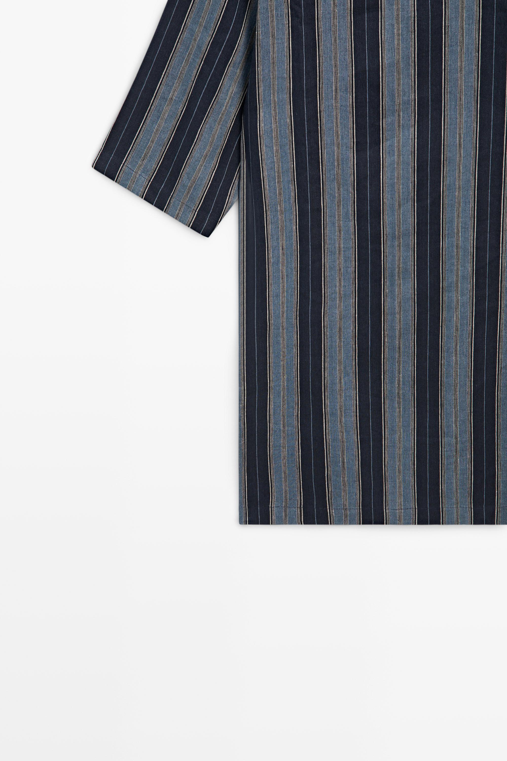 Striped linen cotton blend kaftan — BLUE