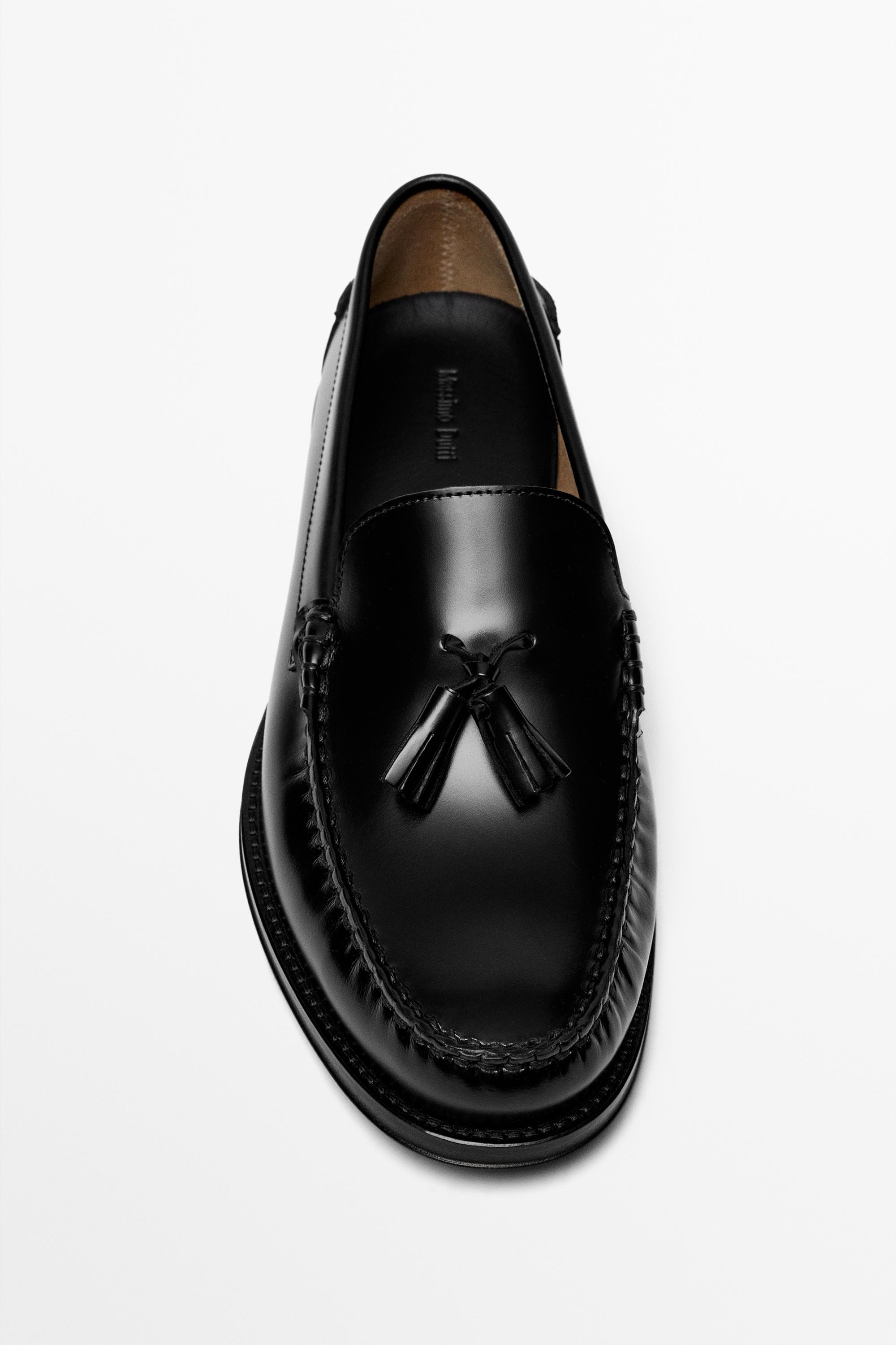 Leather tassel loafer — BLACK