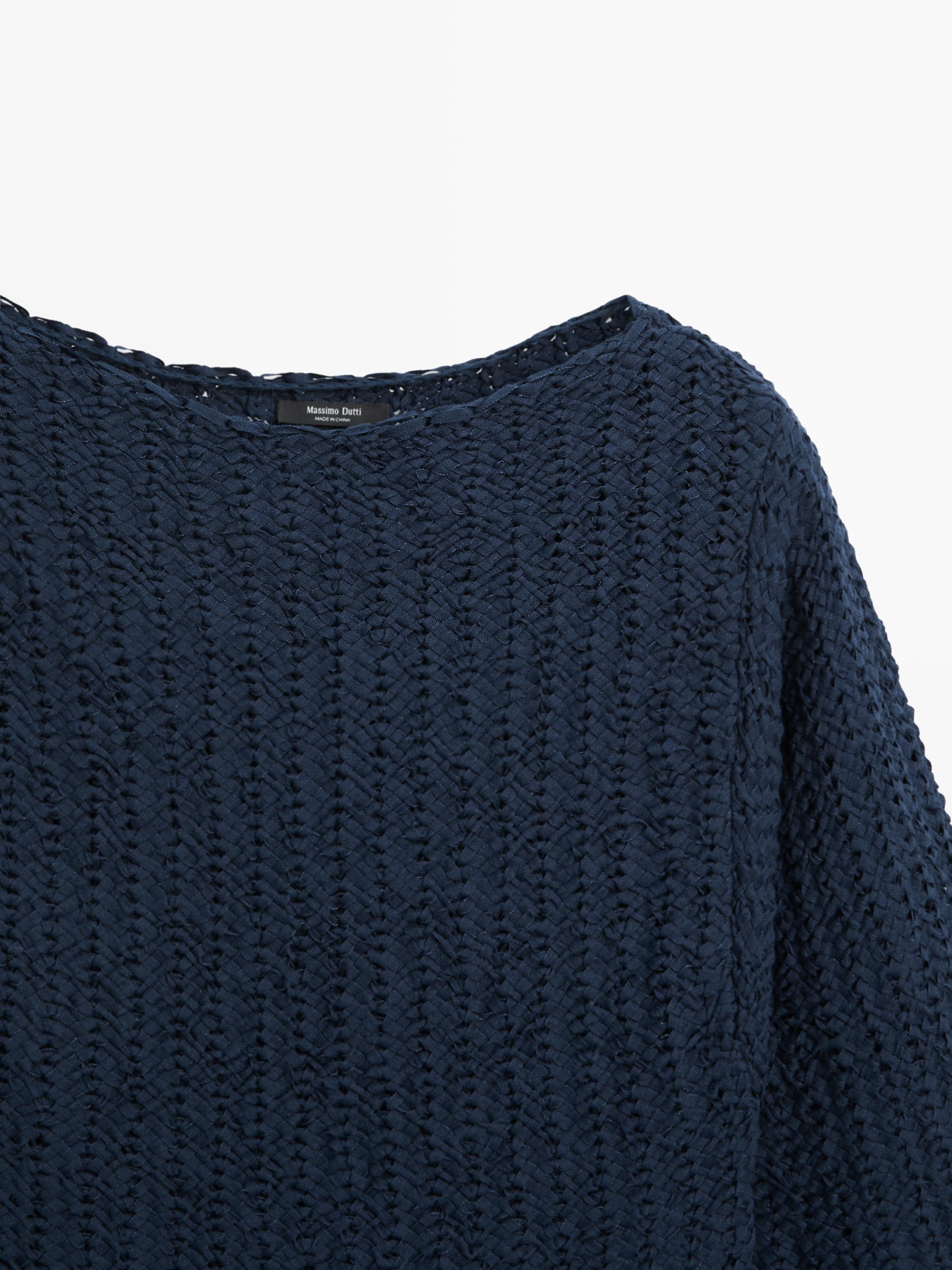Textured cotton blend knit sweater — NAVY BLUE