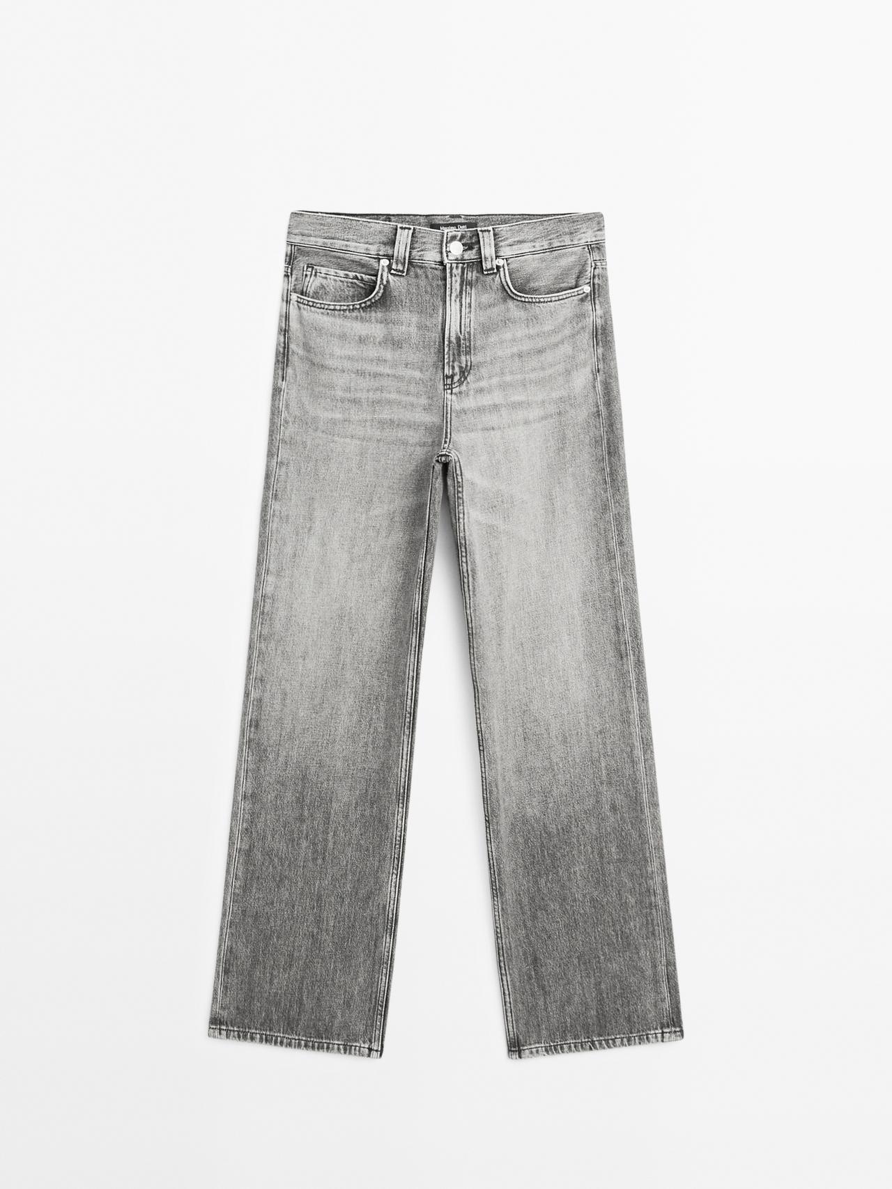 Massimo Dutti - Dame - Højtaljede Jeans Med Brede Ben - Grå - 40