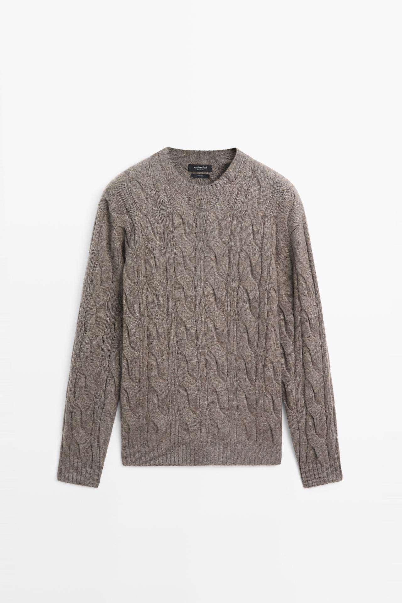 100% cashmere cable knit sweater — DARK KHAKI