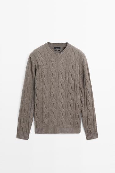 100% cashmere cable knit sweater — DARK KHAKI 2
