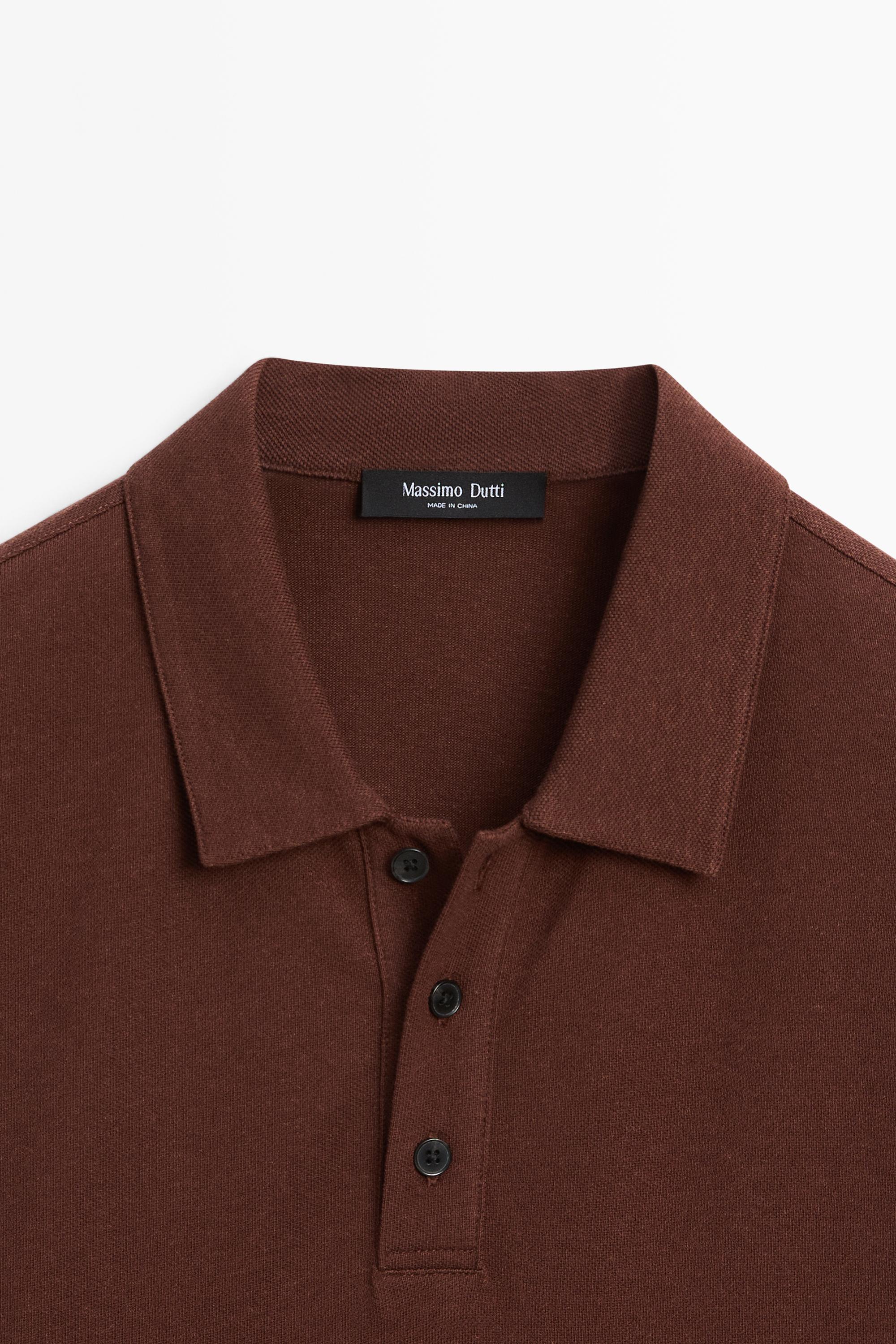 Micro-textured cotton blend polo shirt — Russet Brown