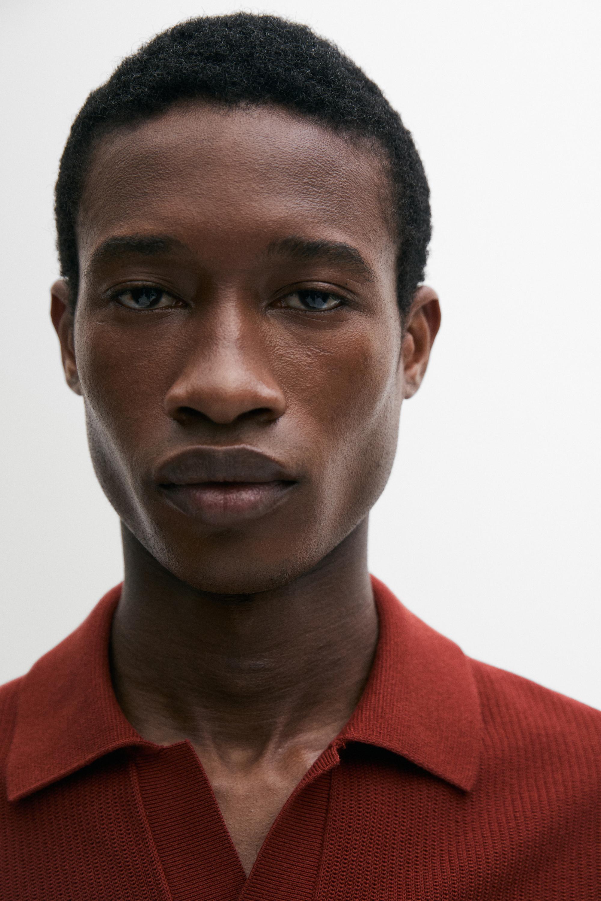 100% cotton knit polo sweater — COPPER