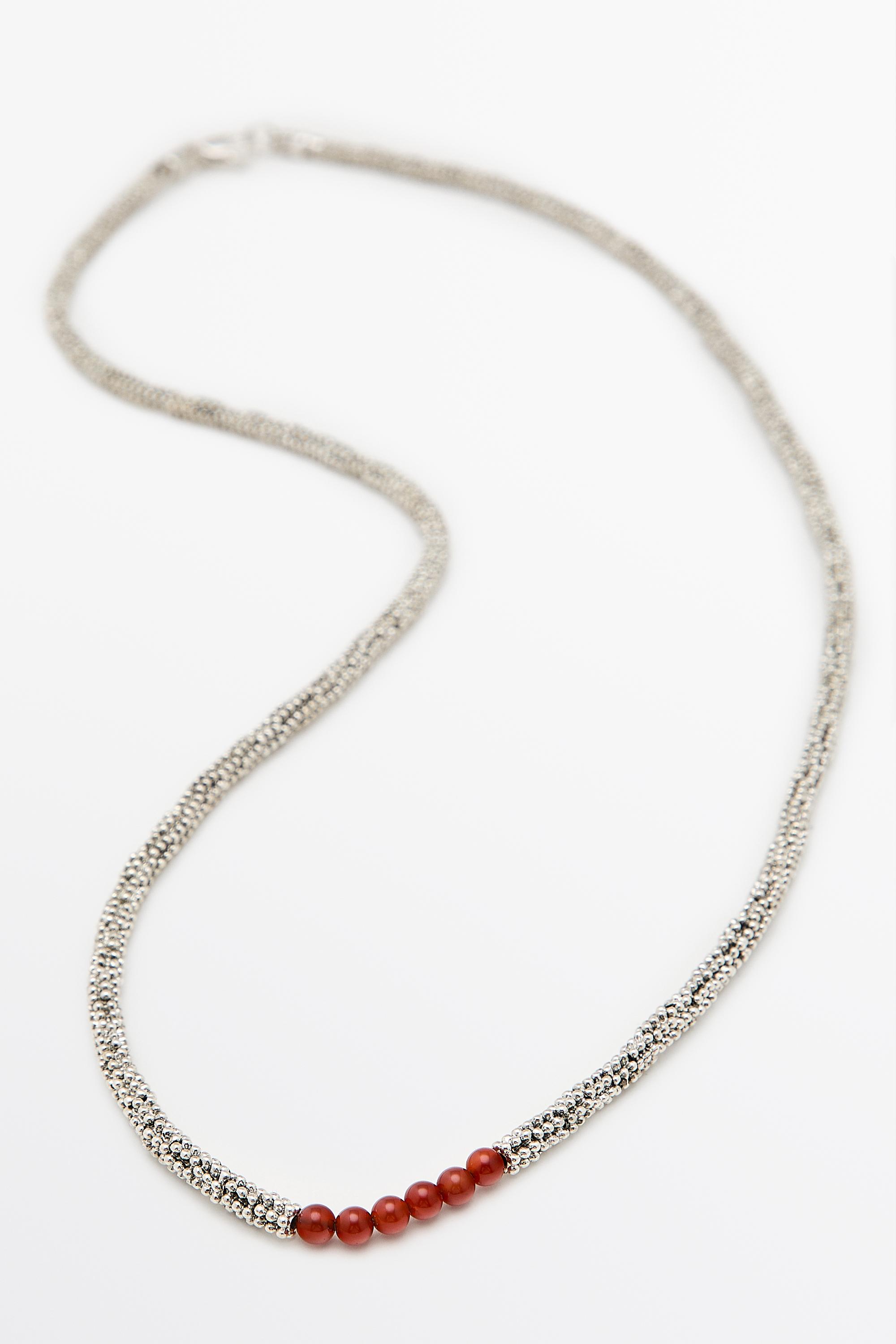 Mixed bead detail necklace — RED