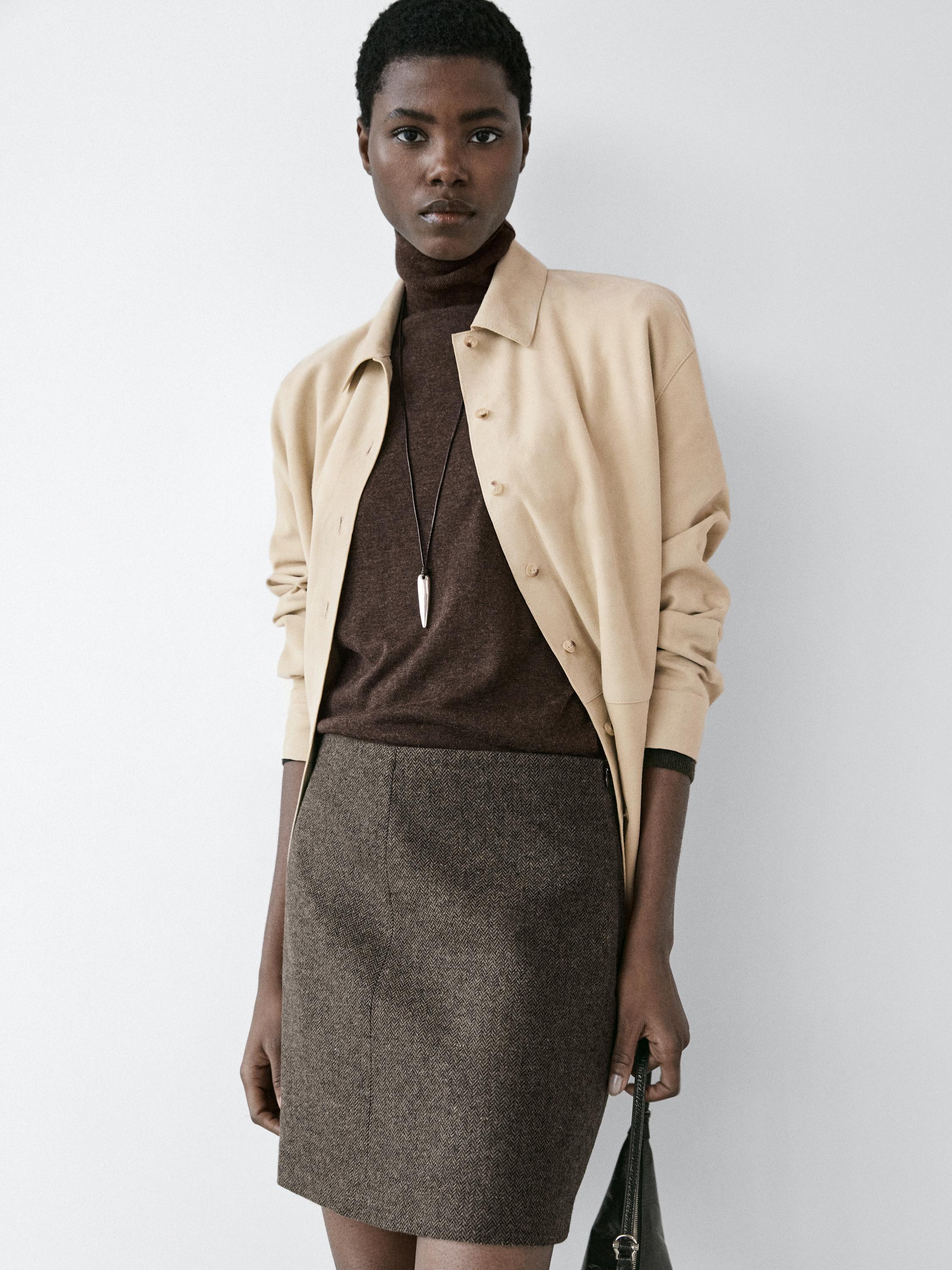 Wool blend mini skirt — Chocolate
