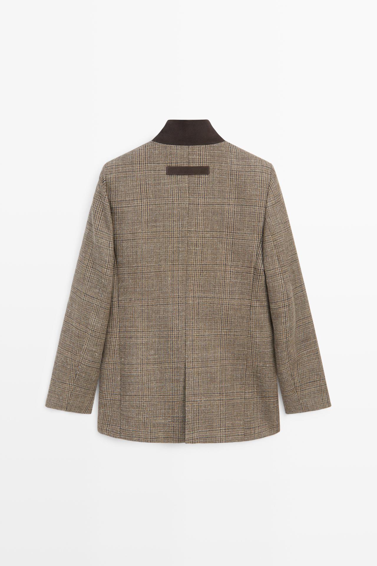 Checked blazer with contrast collar — BROWN