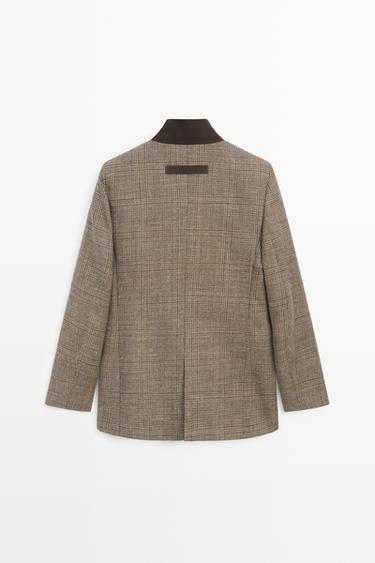 Checked blazer with contrast collar — BROWN 6