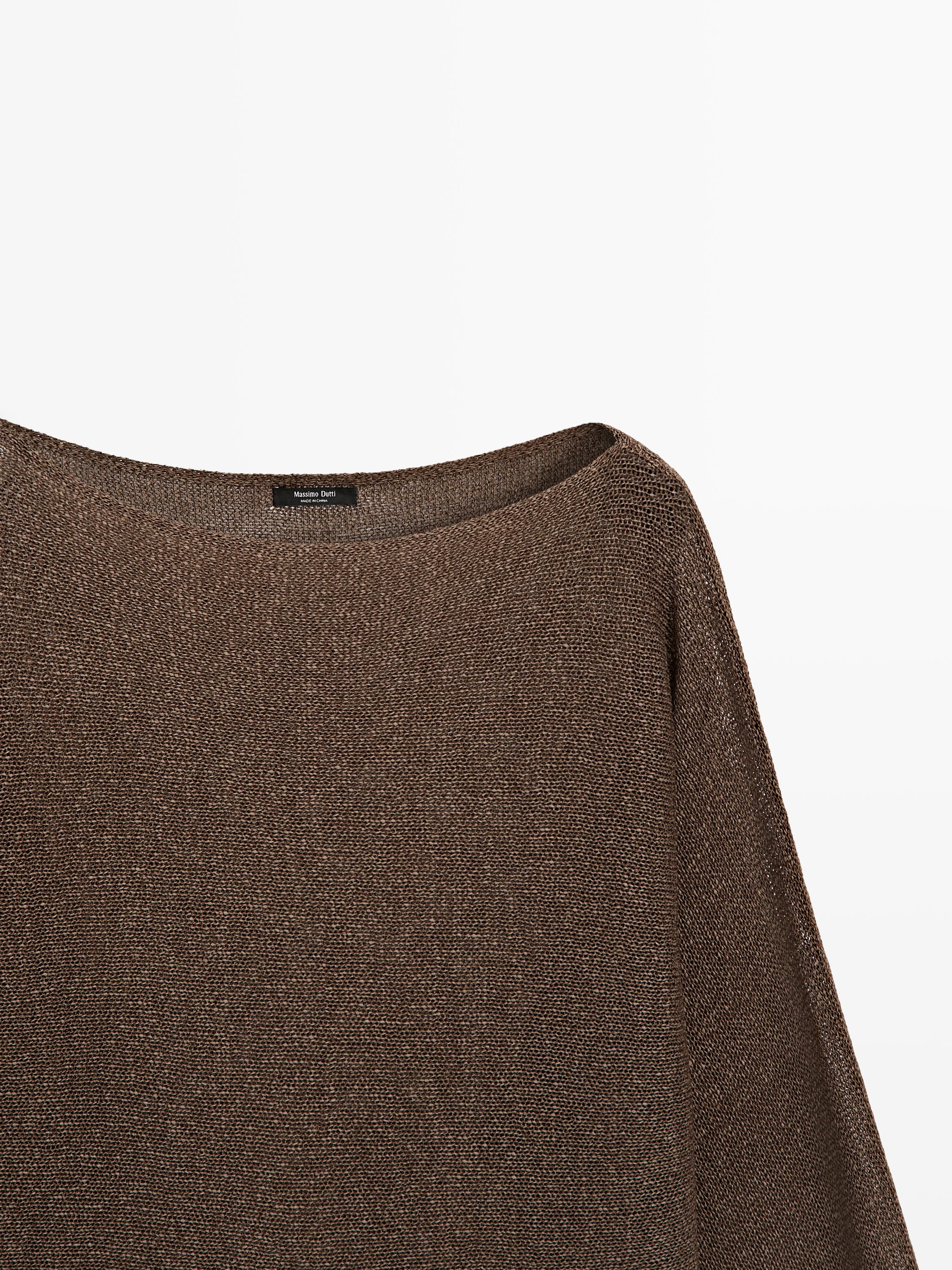 Flowing cotton blend knit sweater — BROWN